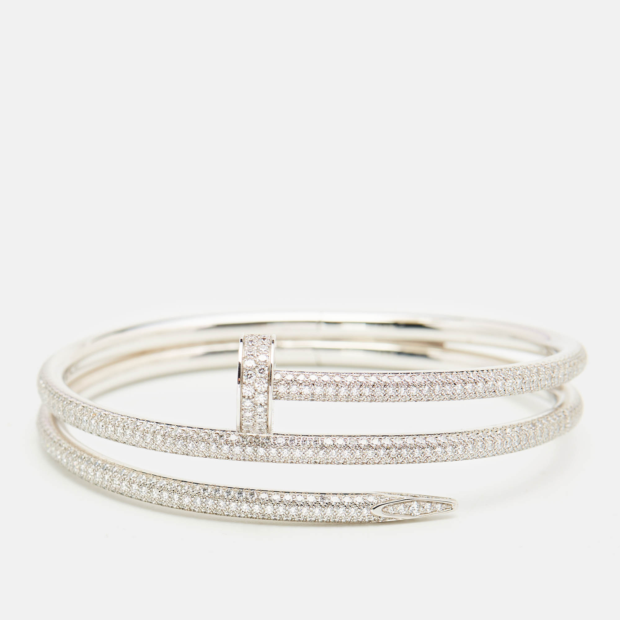 Pre Owned Cartier Juste Un Clou Double Half Paved DIamonds 18k White Gold Bracelet 16