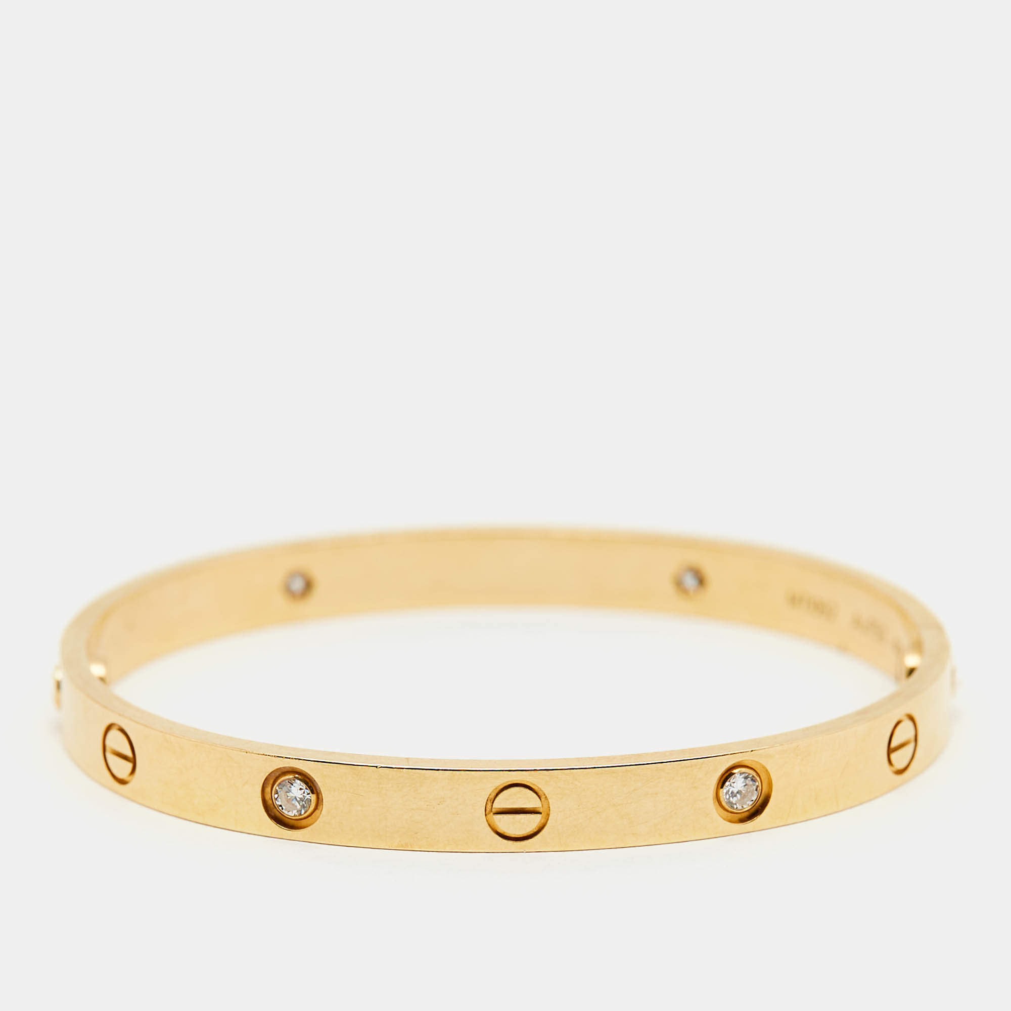 Pre Owned Cartier Love 4 Diamond 18k Yellow Gold Bracelet 18
