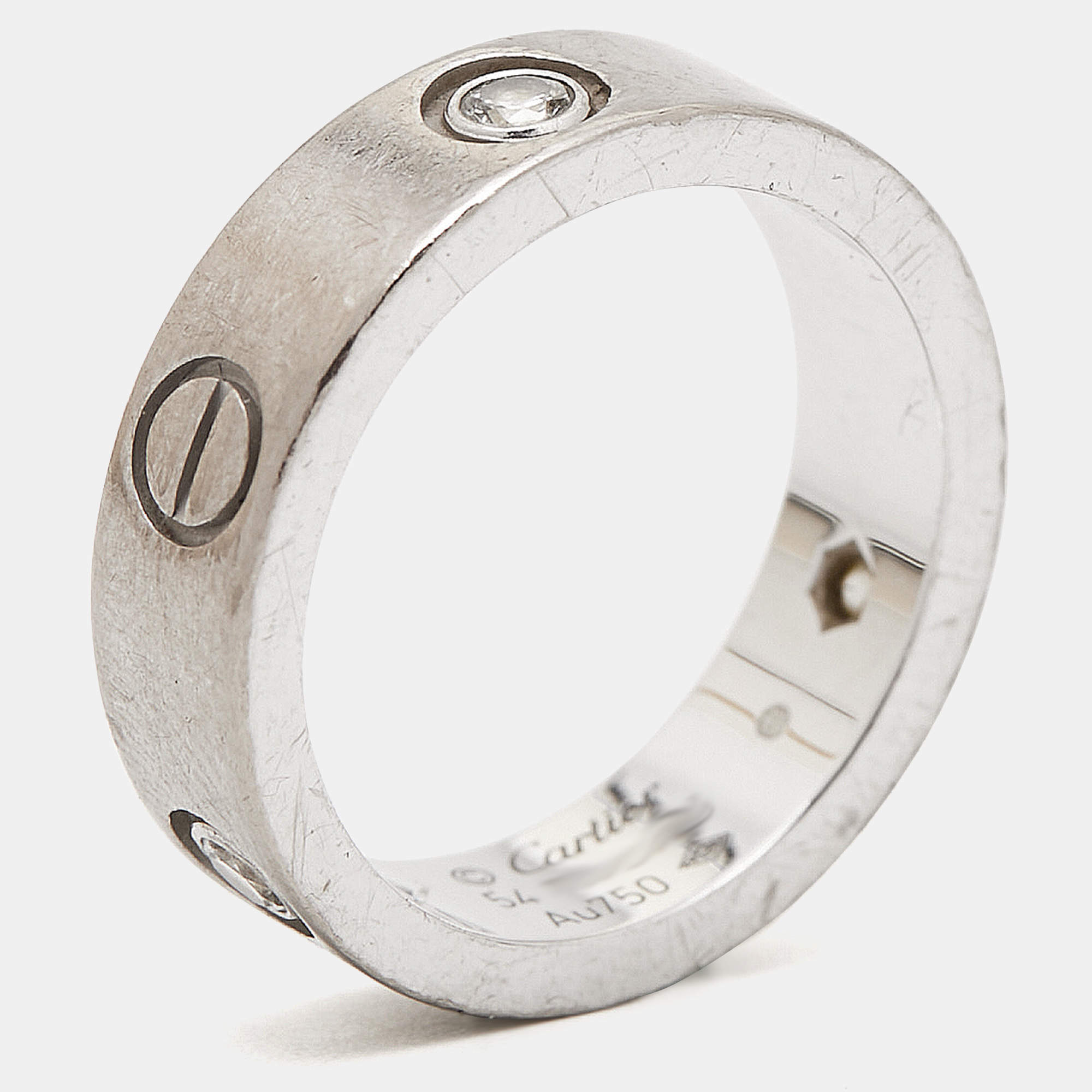 Pre Owned Cartier Love 3 Diamond 18k White Gold Ring Size 54