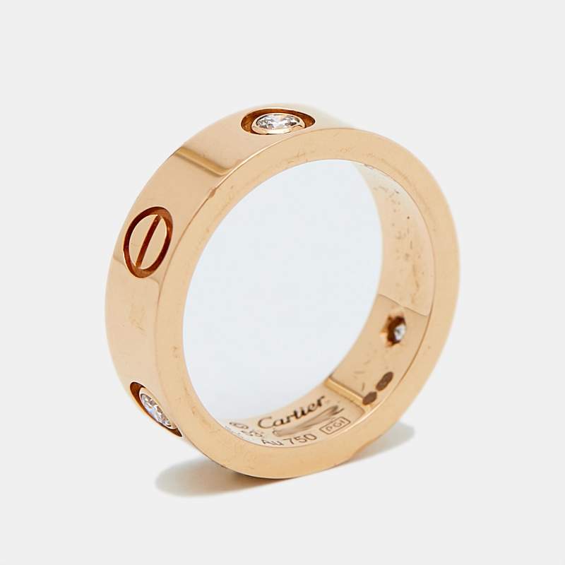 Cartier Love 3 Diamond 18K Rose Gold Band Ring Size 53
