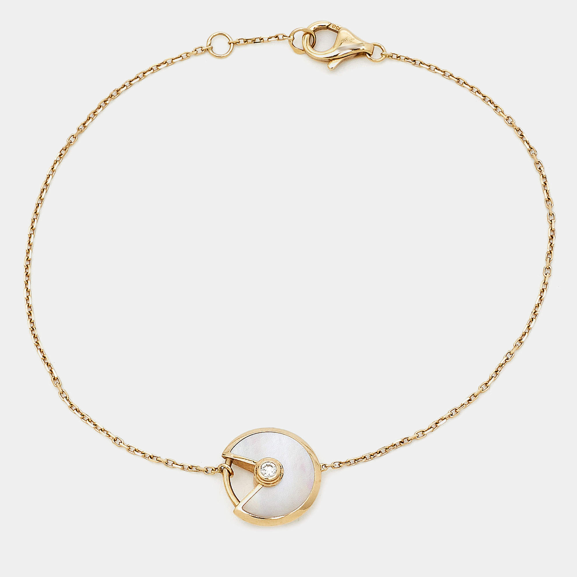 Pre Owned Cartier Amulette de Cartier Mother of Pearl Diamond 18k Yellow Gold XS Model Bracelet