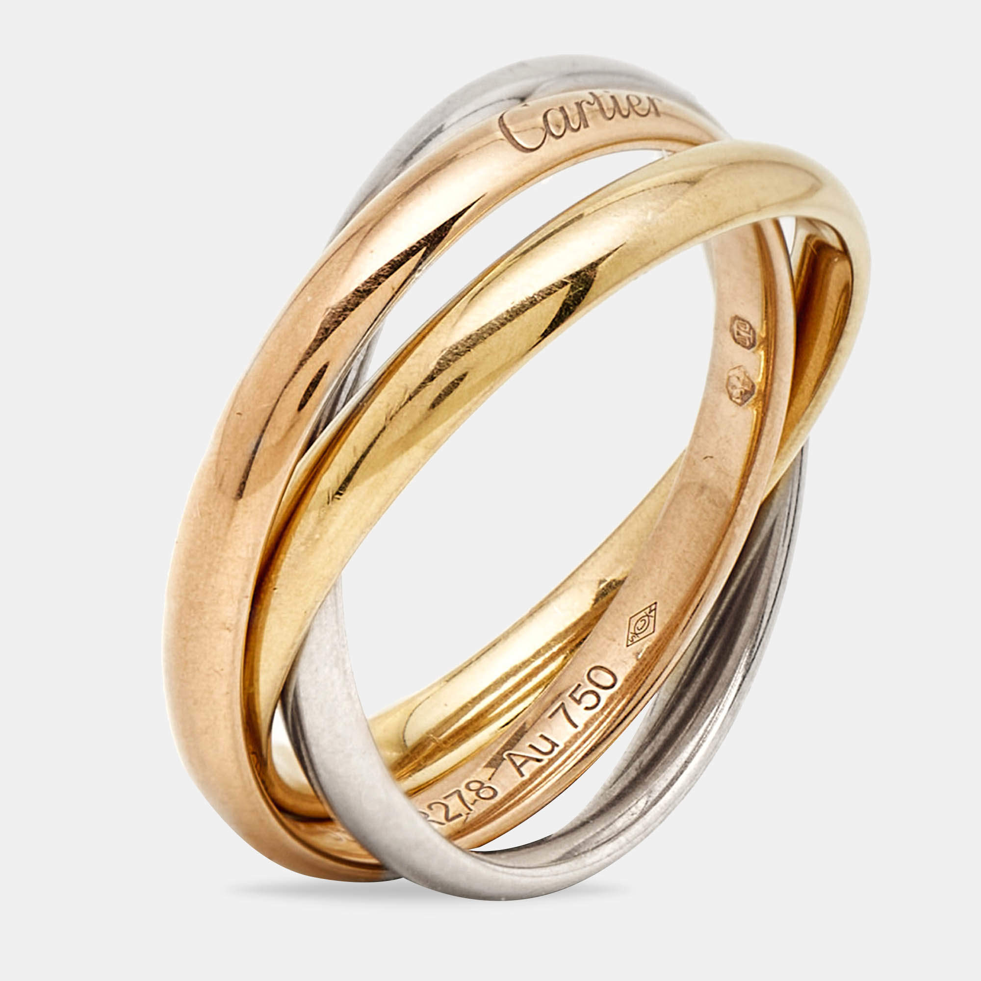 Pre Owned Cartier Trinity 18k Three Tone Gold Small Model Ring Size 53