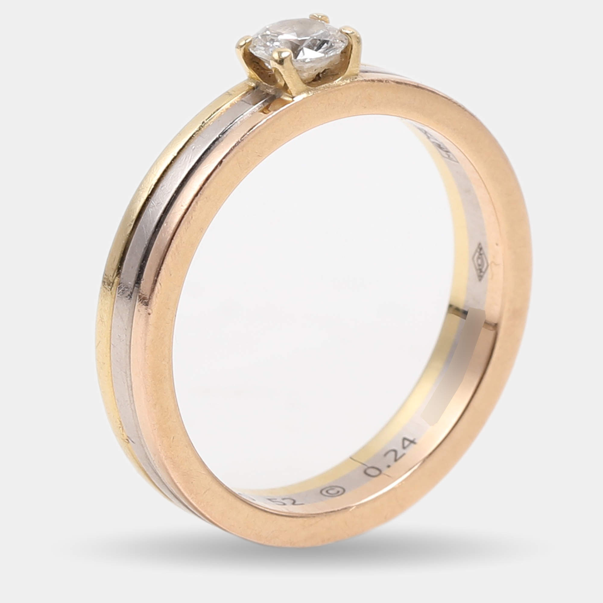 Cartier 18K Yellow, Rose, White Gold and Diamond Vendôme Louis Cartier Solitaire Ring EU 52