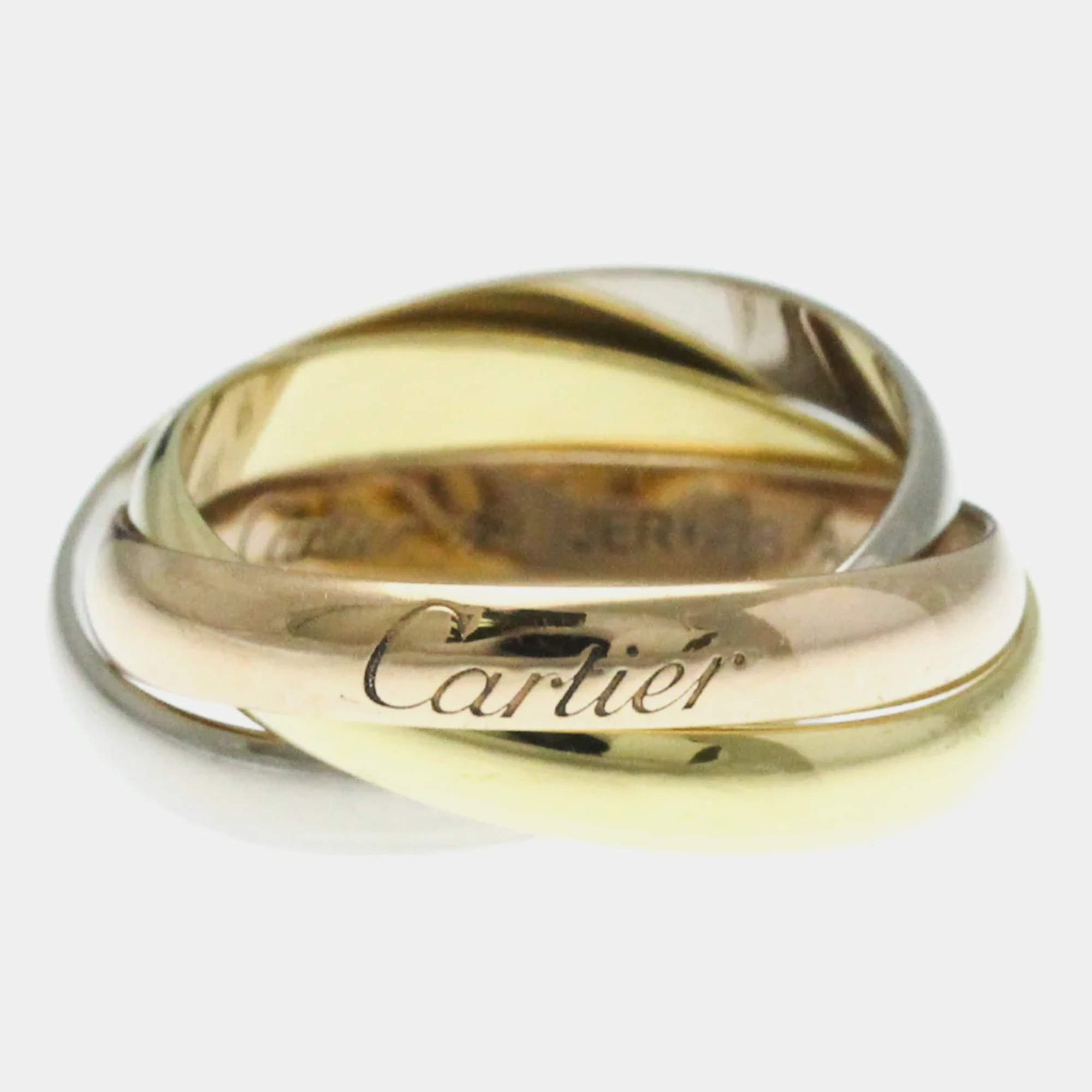 Pre Owned Cartier 18K Yellow, Rose, White Gold Trinity Band Ring EU 49
