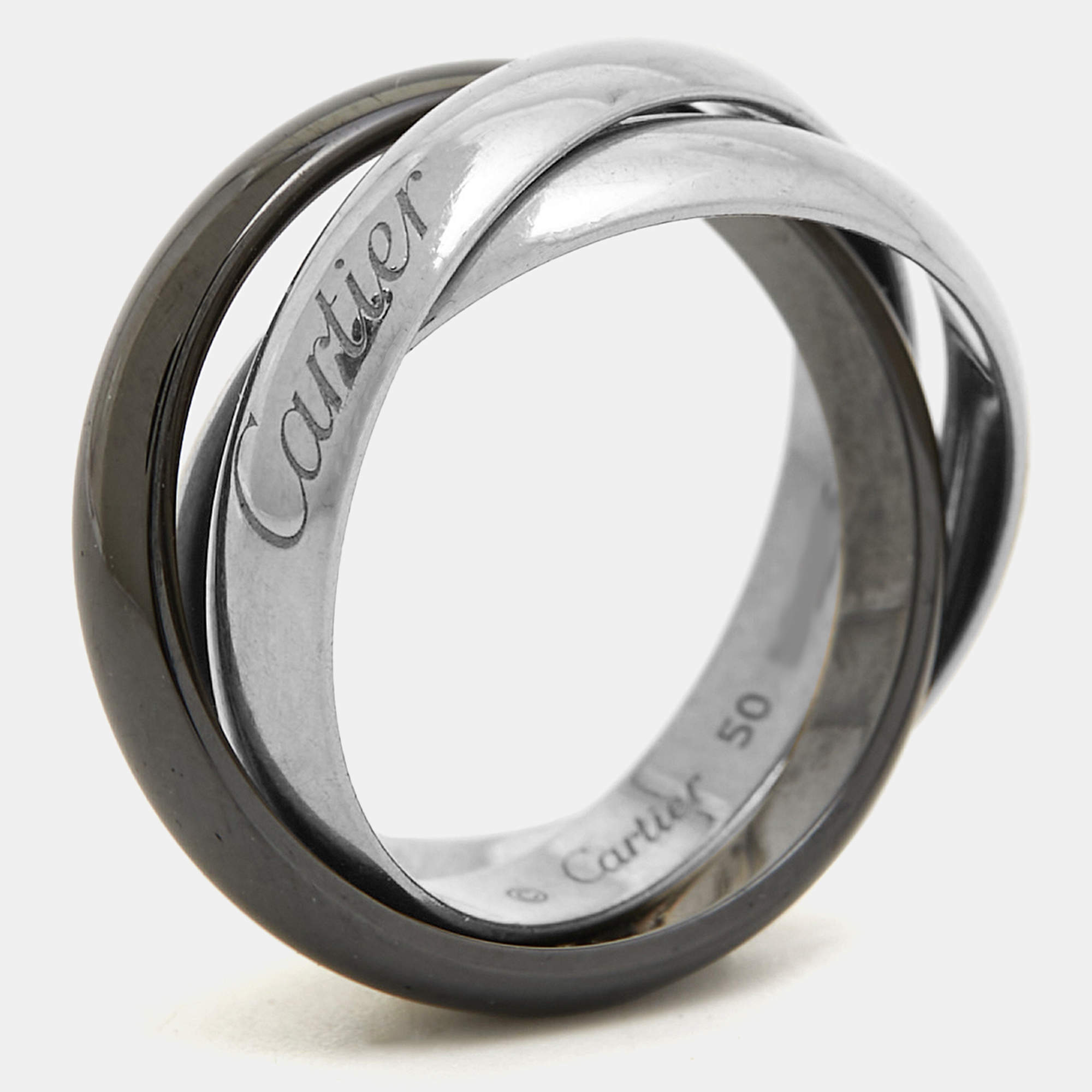 Cartier Trinity 18k White Gold Ceramic Ring Size 50