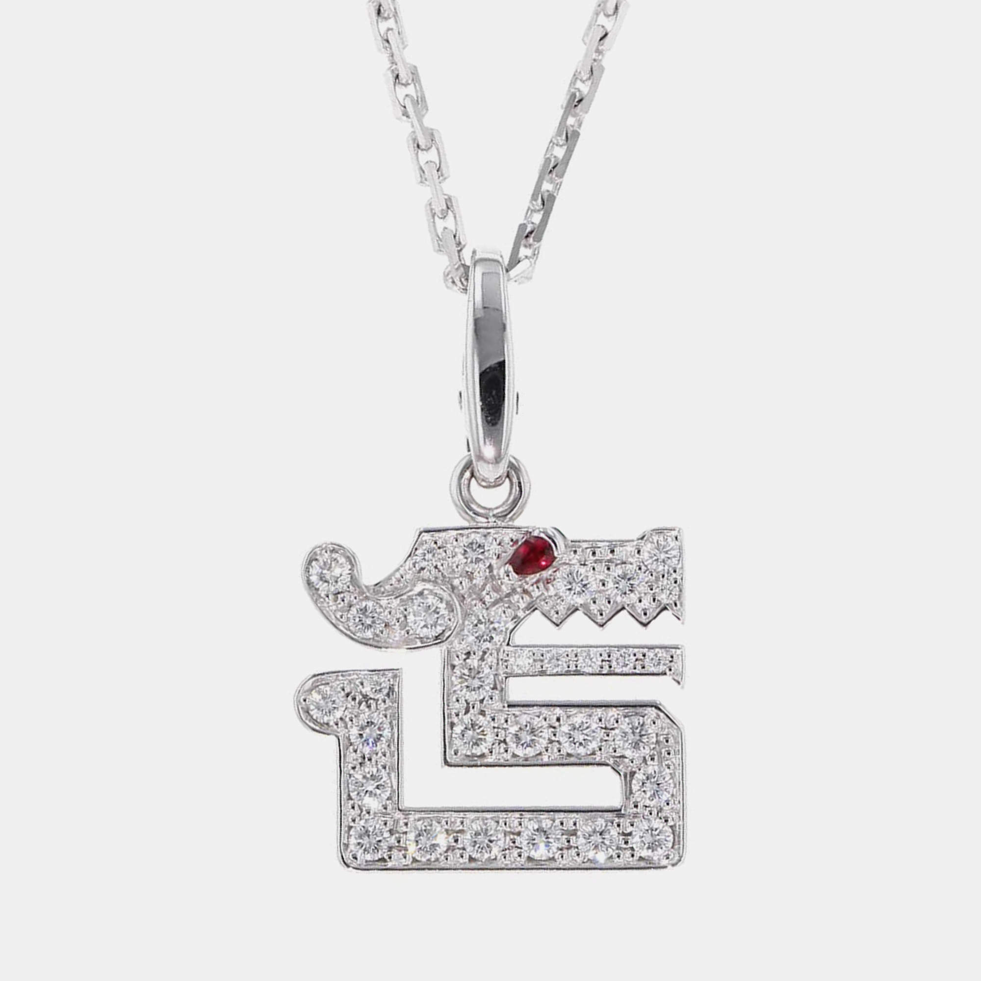 Cartier 18K White Gold Le Beze du Dragon Pendant