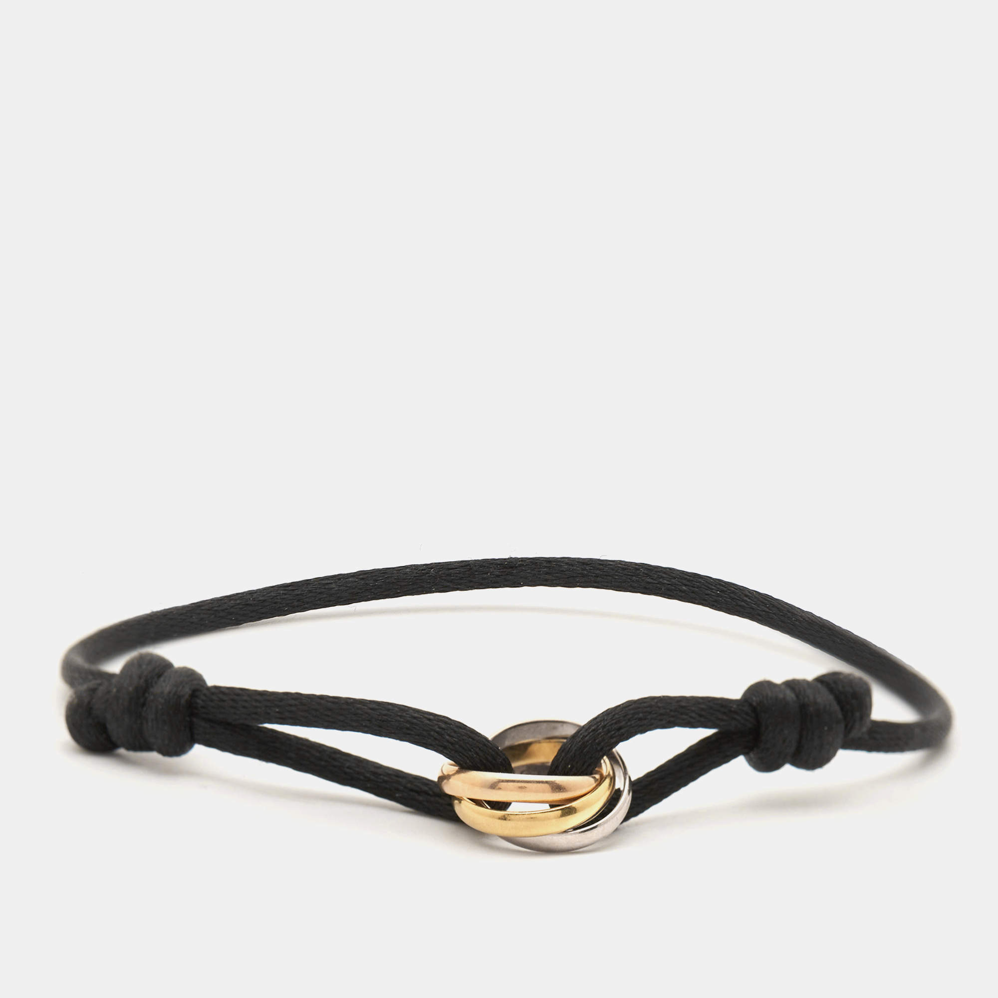 مملوكة مسبقًا Cartier Trinity 18k Three Tone Gold Black Cord Adjustable Bracelet