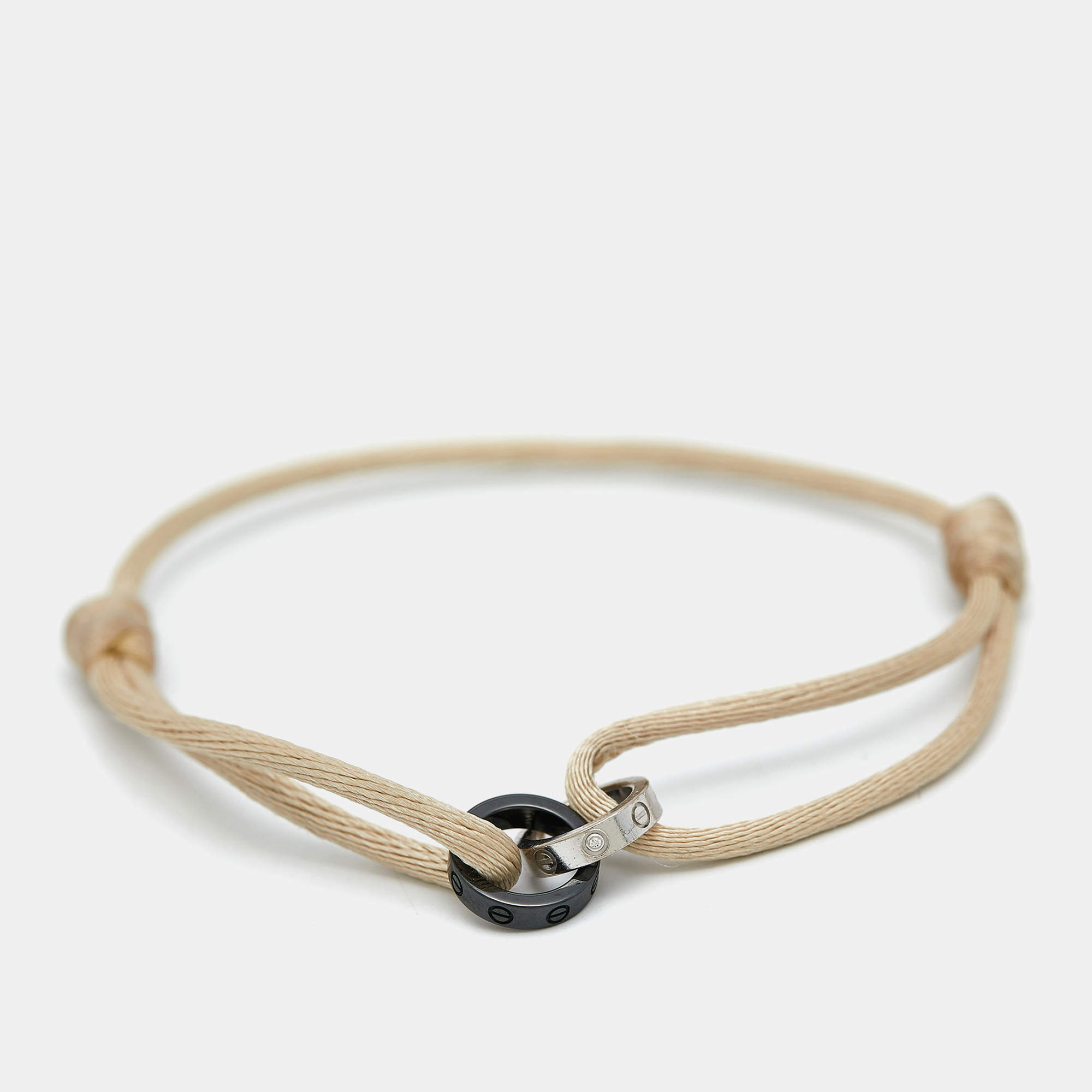 Pre Owned Cartier Love Ceramic Diamonds 18k White Gold Adjustable Cord Bracelet