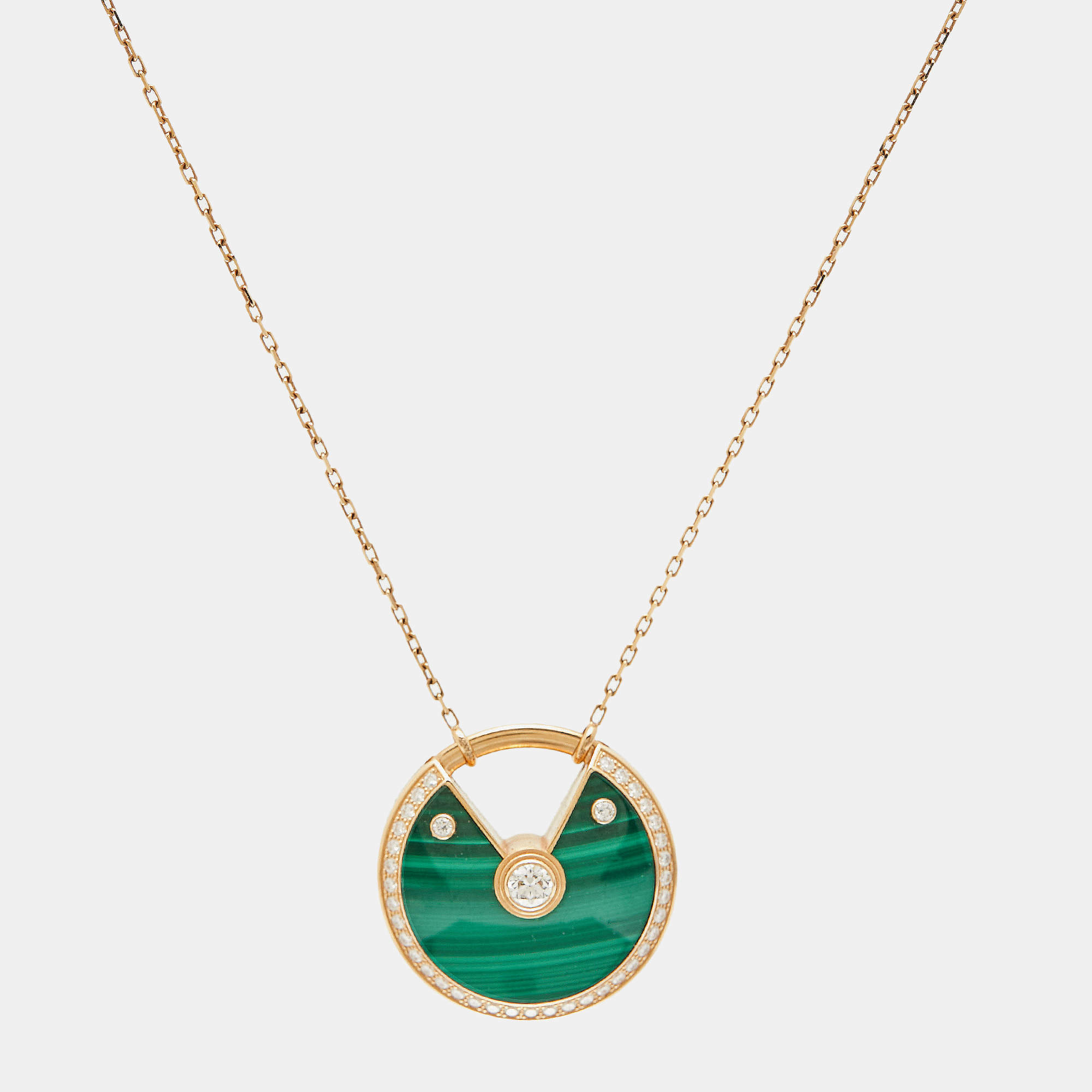 Pre Owned Cartier Amulette De Cartier Diamonds Malachite 18k Rose Gold Long Necklace