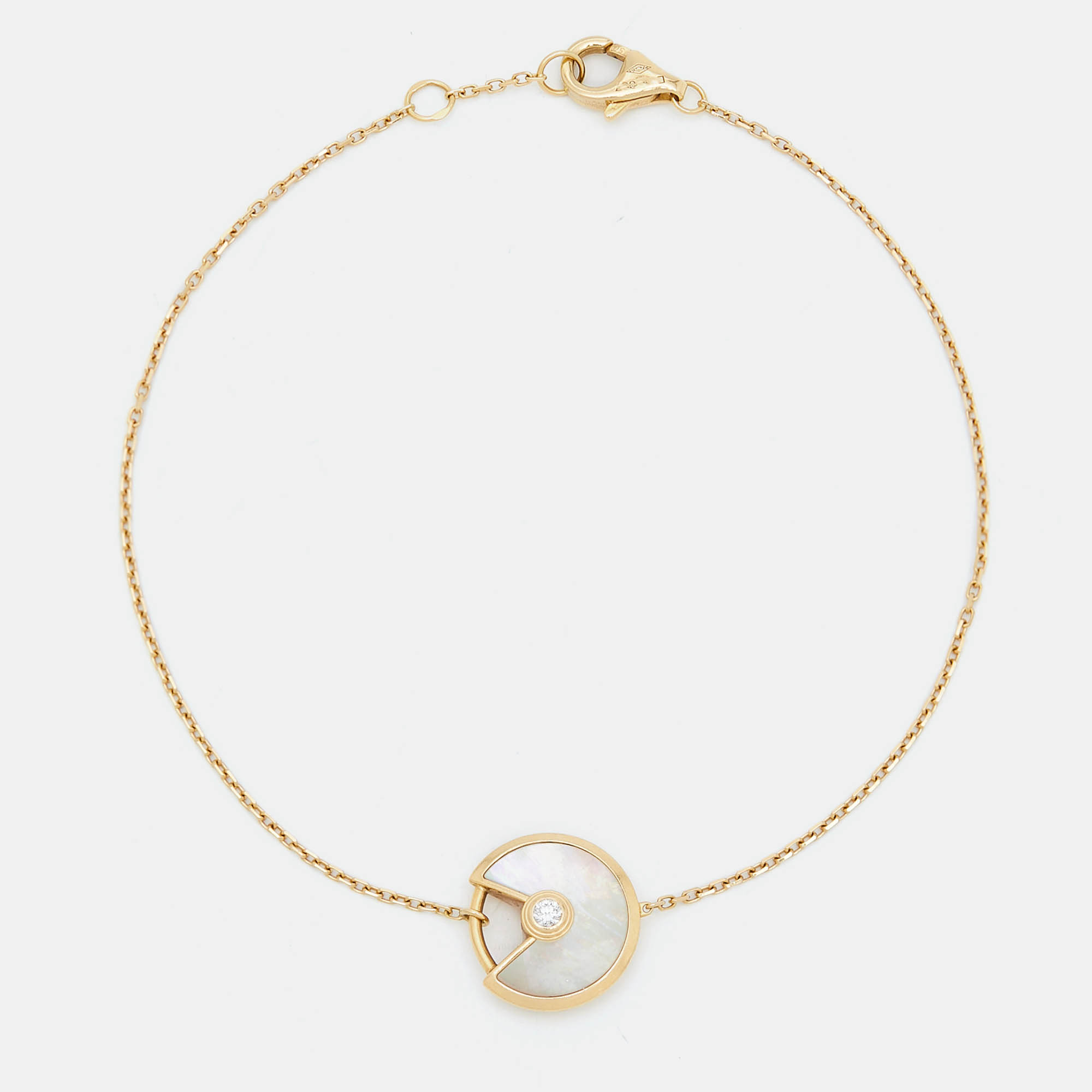 Pre Owned Cartier Amulette De Cartier Mother of Pearl Diamond 18k Yellow Gold XS Model Bracelet