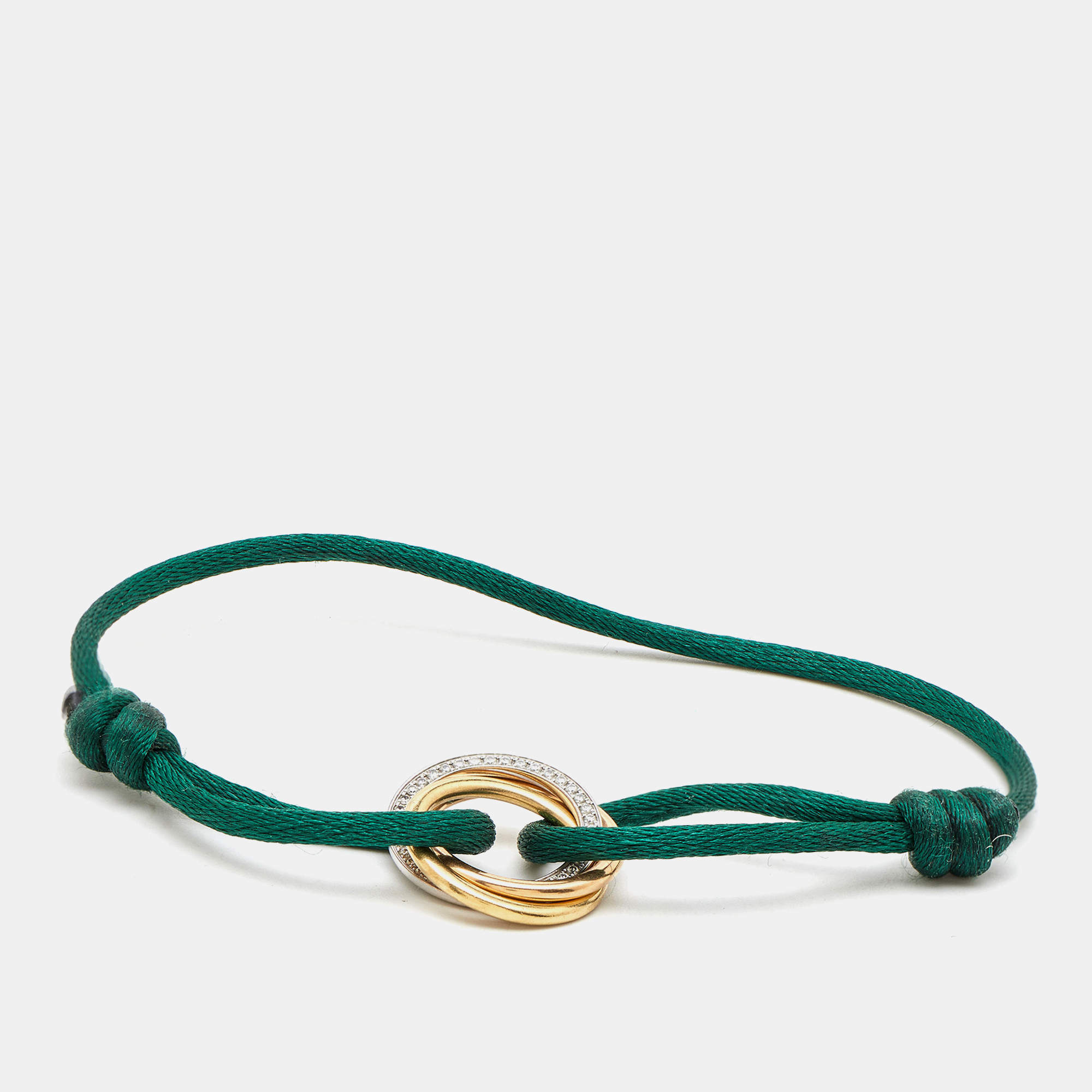 Cartier Trinity Diamonds 18k Three Tone Gold Adjustable Cord Bracelet