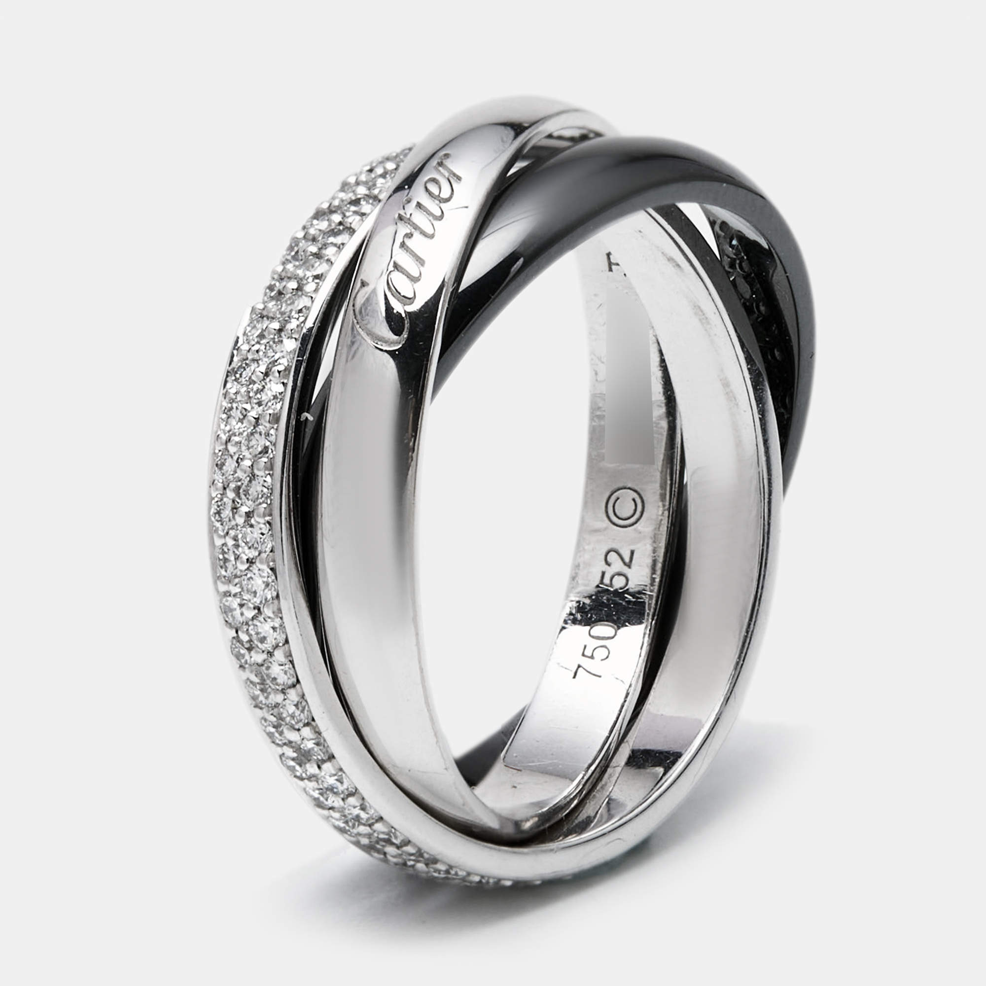 Cartier Trinity Diamond 18K White Ceramic Rolling Ring Size 52