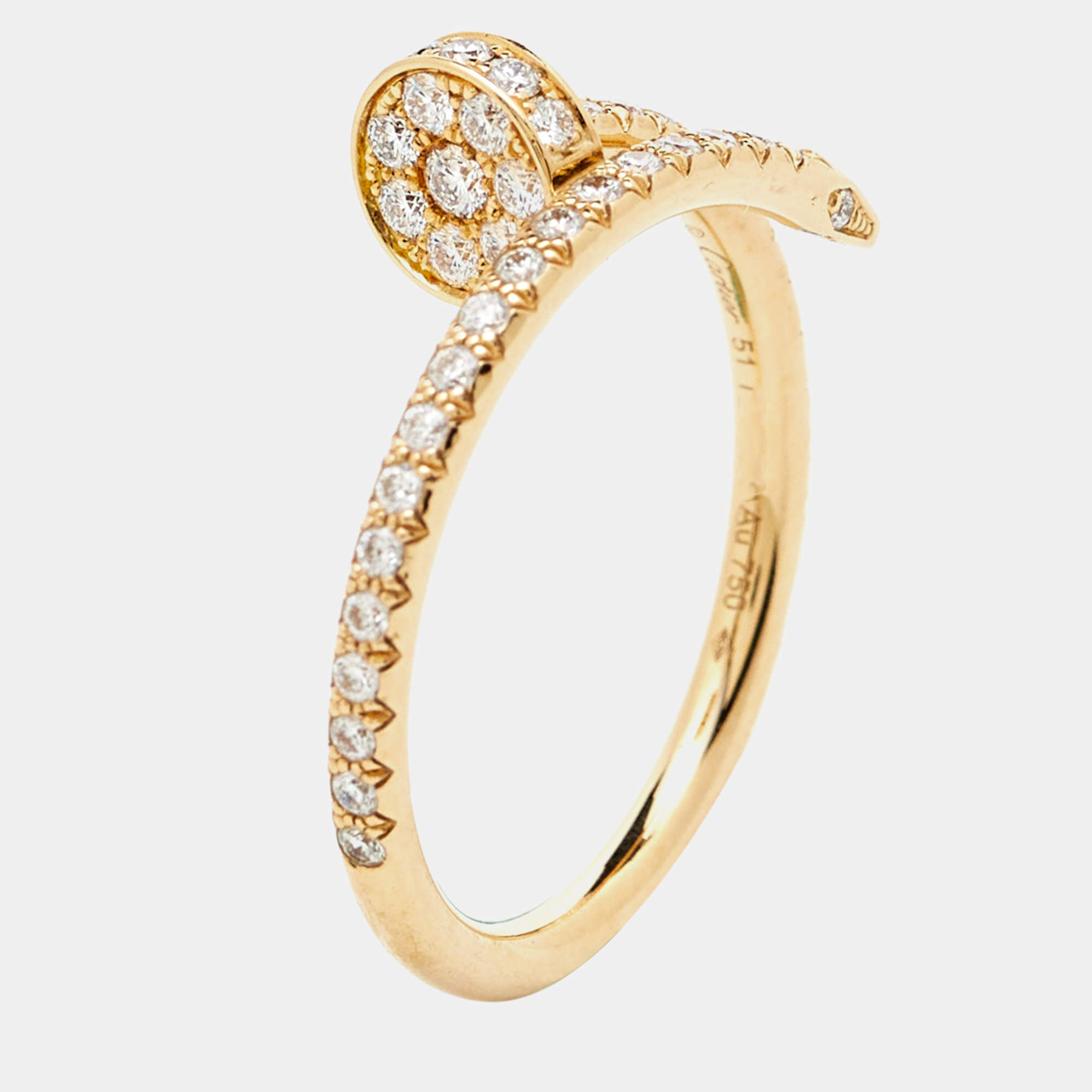 Cartier Juste Un Clou Diamond Half Paved 18k Yellow Gold  Ring Size 51