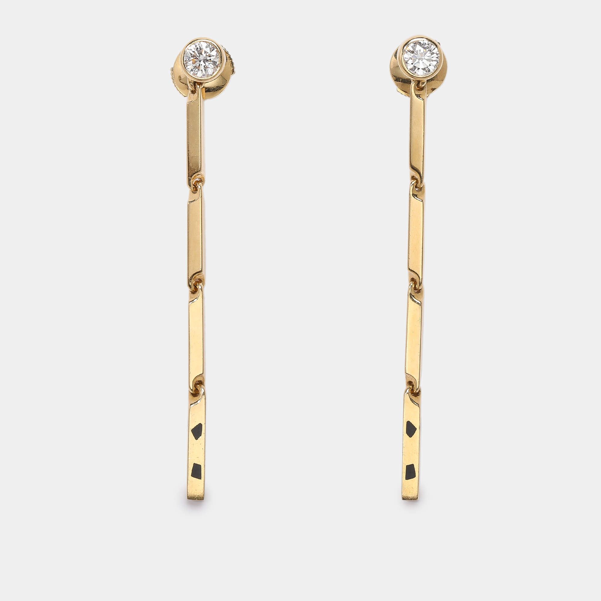 Pre Owned Cartier Panthère Diamond and Black Lacquer 18 Karat Gold Pendant Earrings
