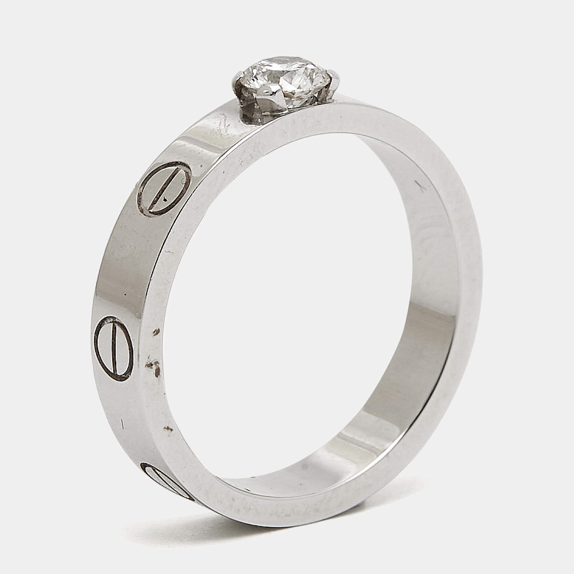 Cartier Love Solitaire Diamond 18k White Gold Ring Size 51