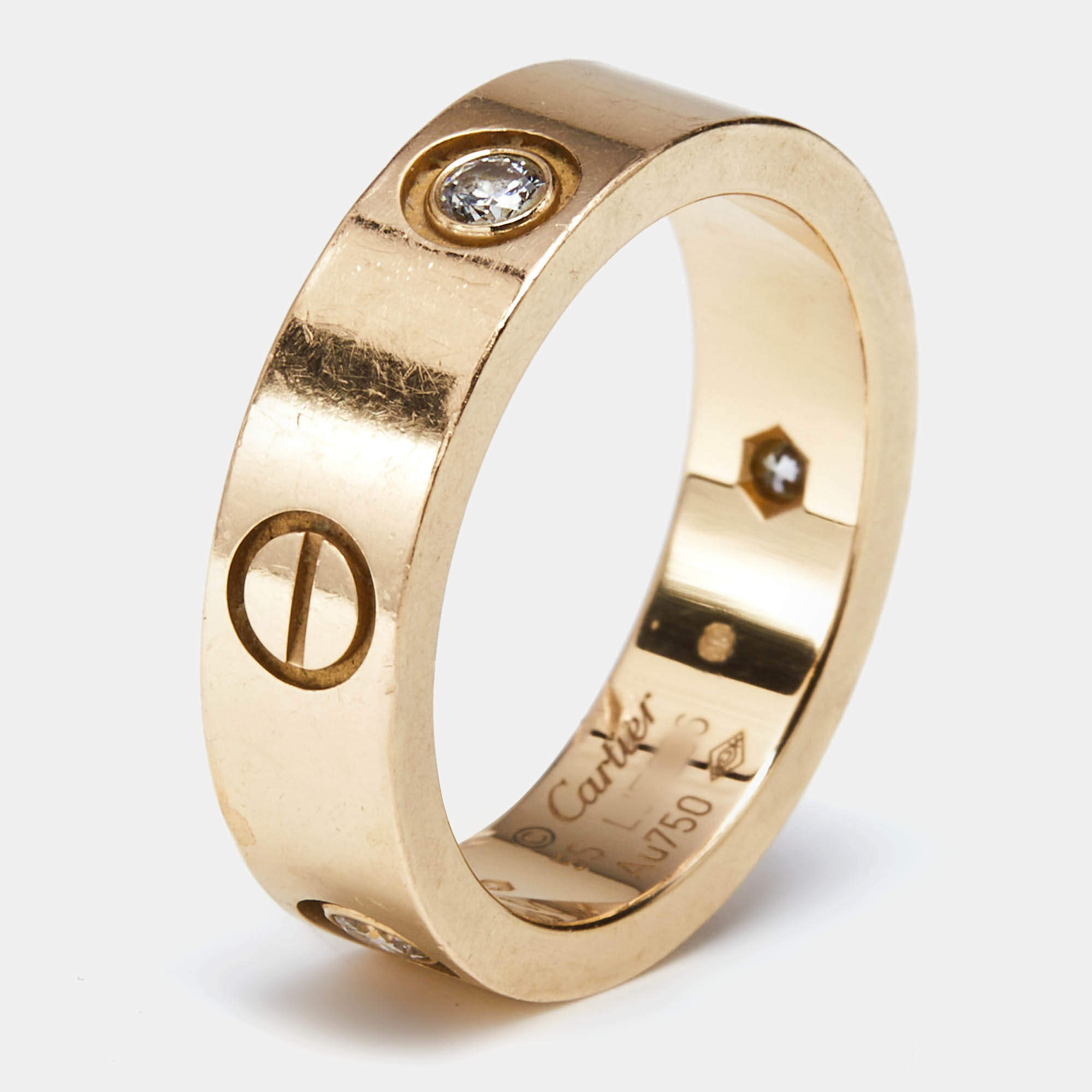 Cartier Love 3 Diamonds 18k Rose Gold Classic Model Ring Size 55