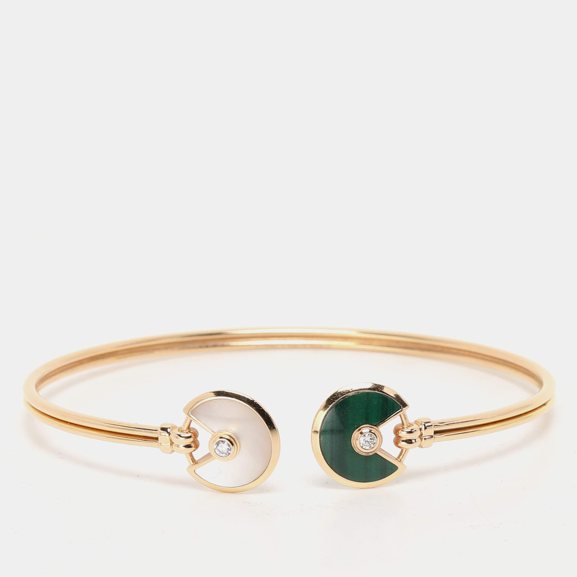 Cartier Amulette De Cartier Malachite White Mother Of Pearl & Diamond 18k Rose Gold Open Bracelet 17cm