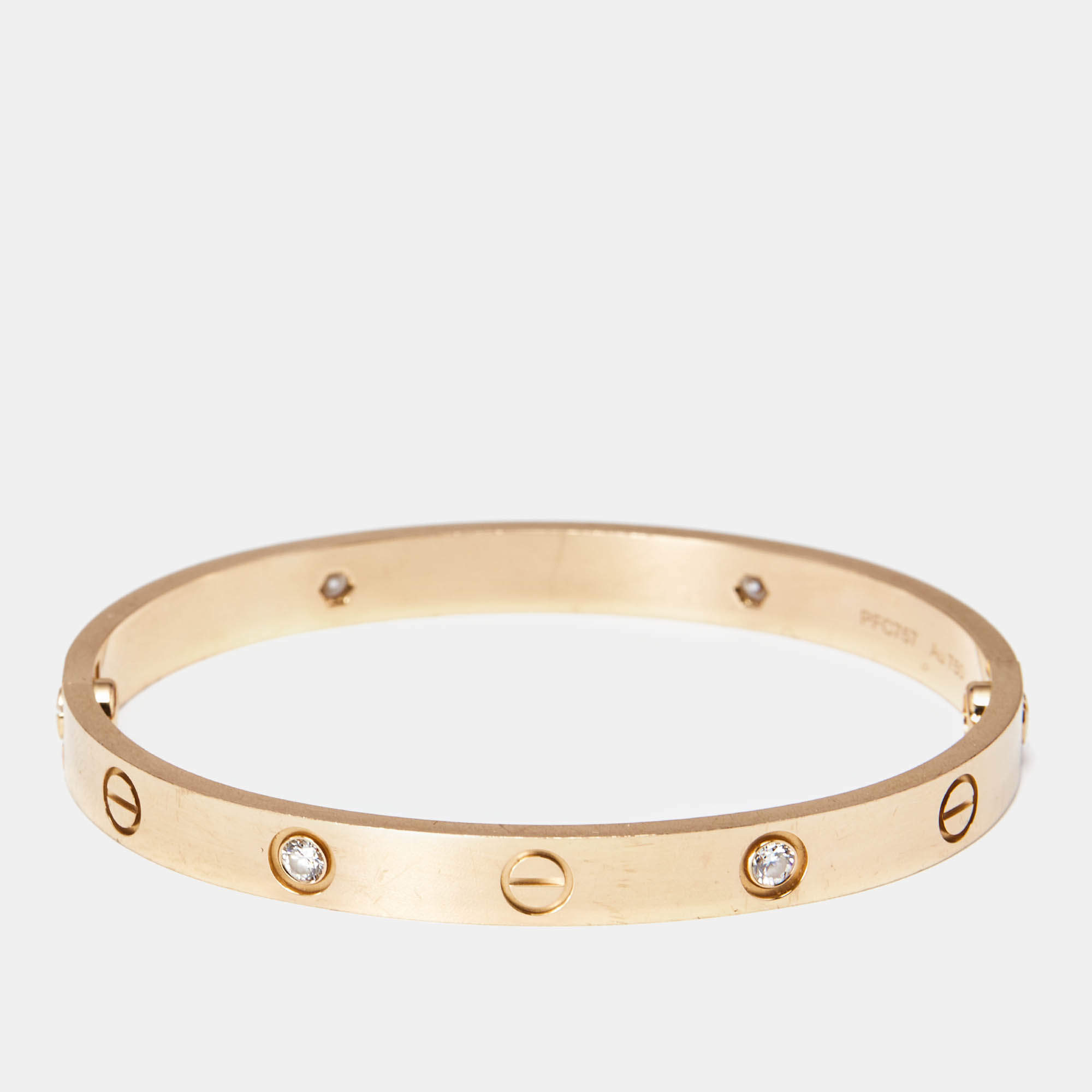 Pre Owned Cartier Love 4 Diamonds 18k Rose Gold Bracelet 17