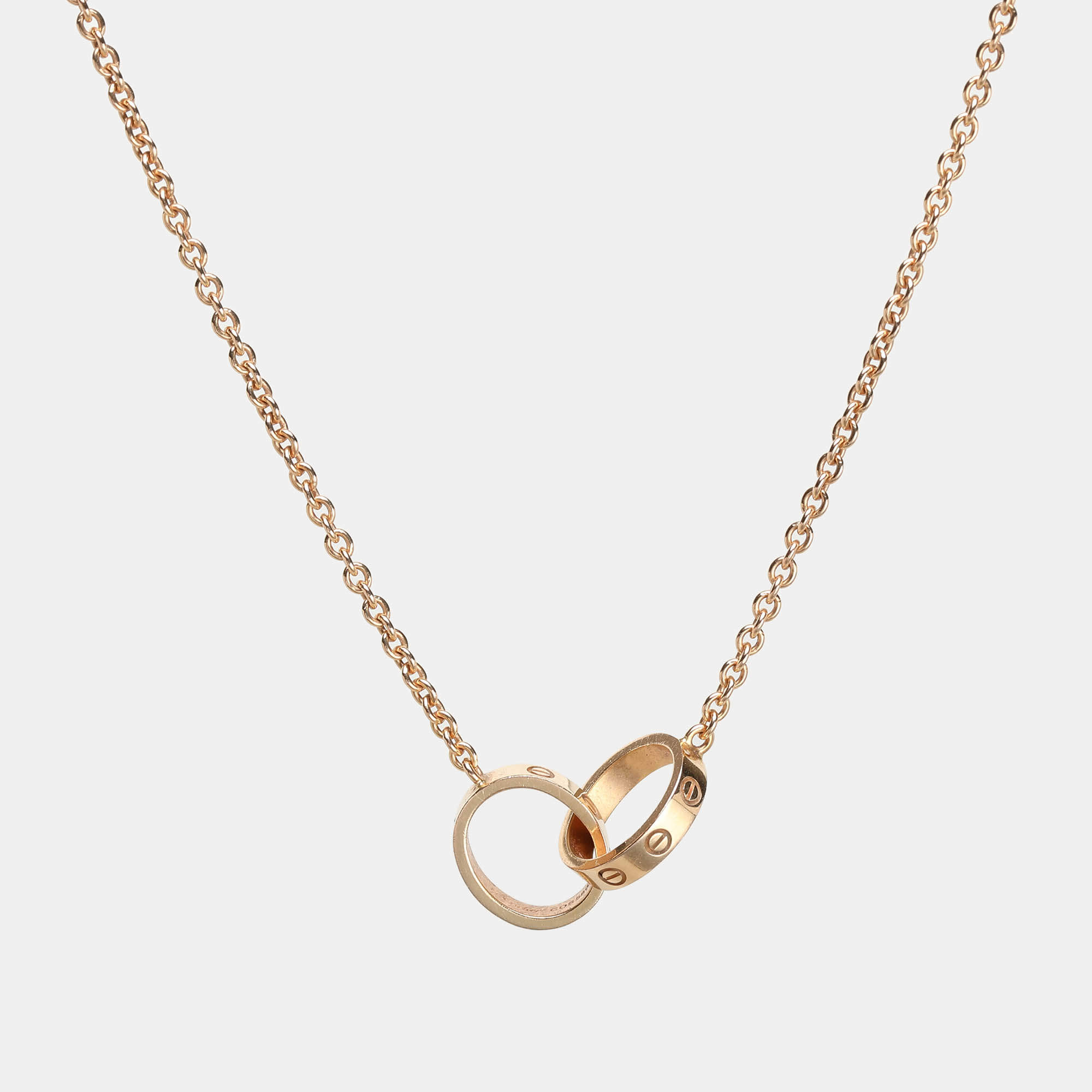 مملوكة مسبقًا Cartier Love Interlocking 2 Hoops 18K Rose Gold Pendant Necklace