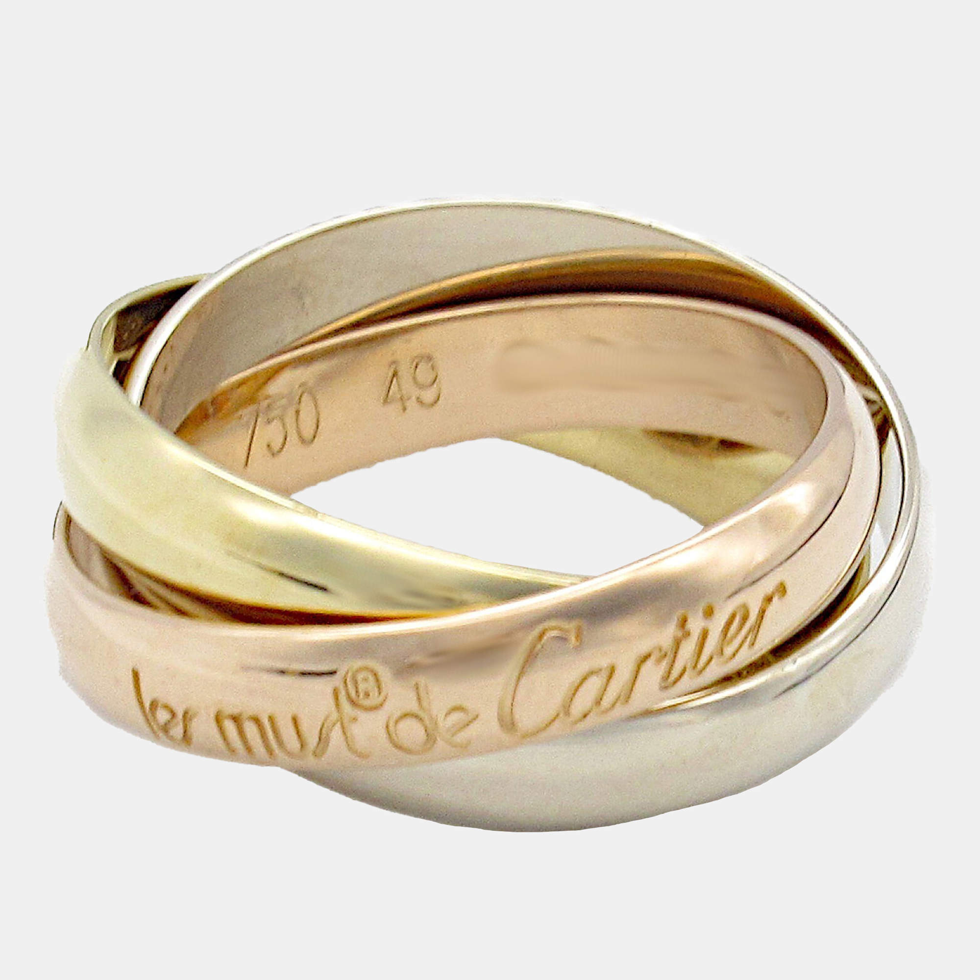 Pre Owned Cartier 18K Yellow, Rose, White Gold Trinity Ring EU 49