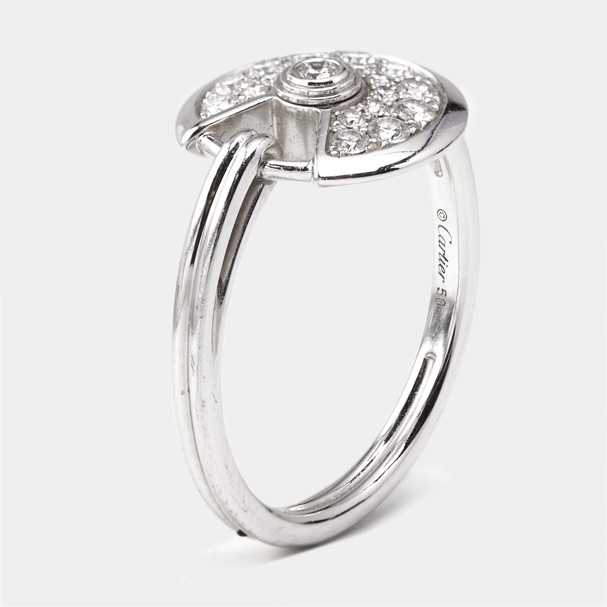 Cartier Amulette de Cartier Diamond 18K White Gold Ring Size 50
