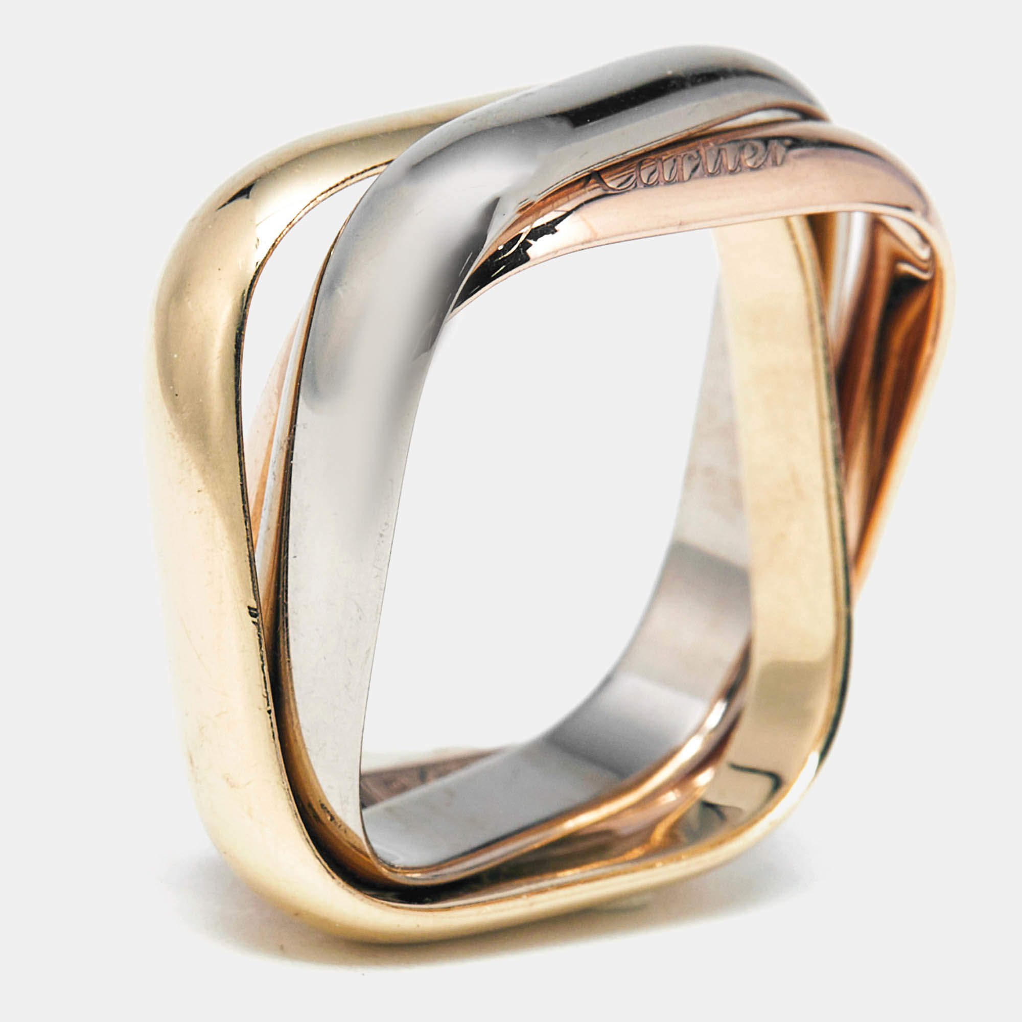 Pre Owned Cartier Trinity Cushion-Shaped 18k Three Tone Gold Classic Model Ring Size 50