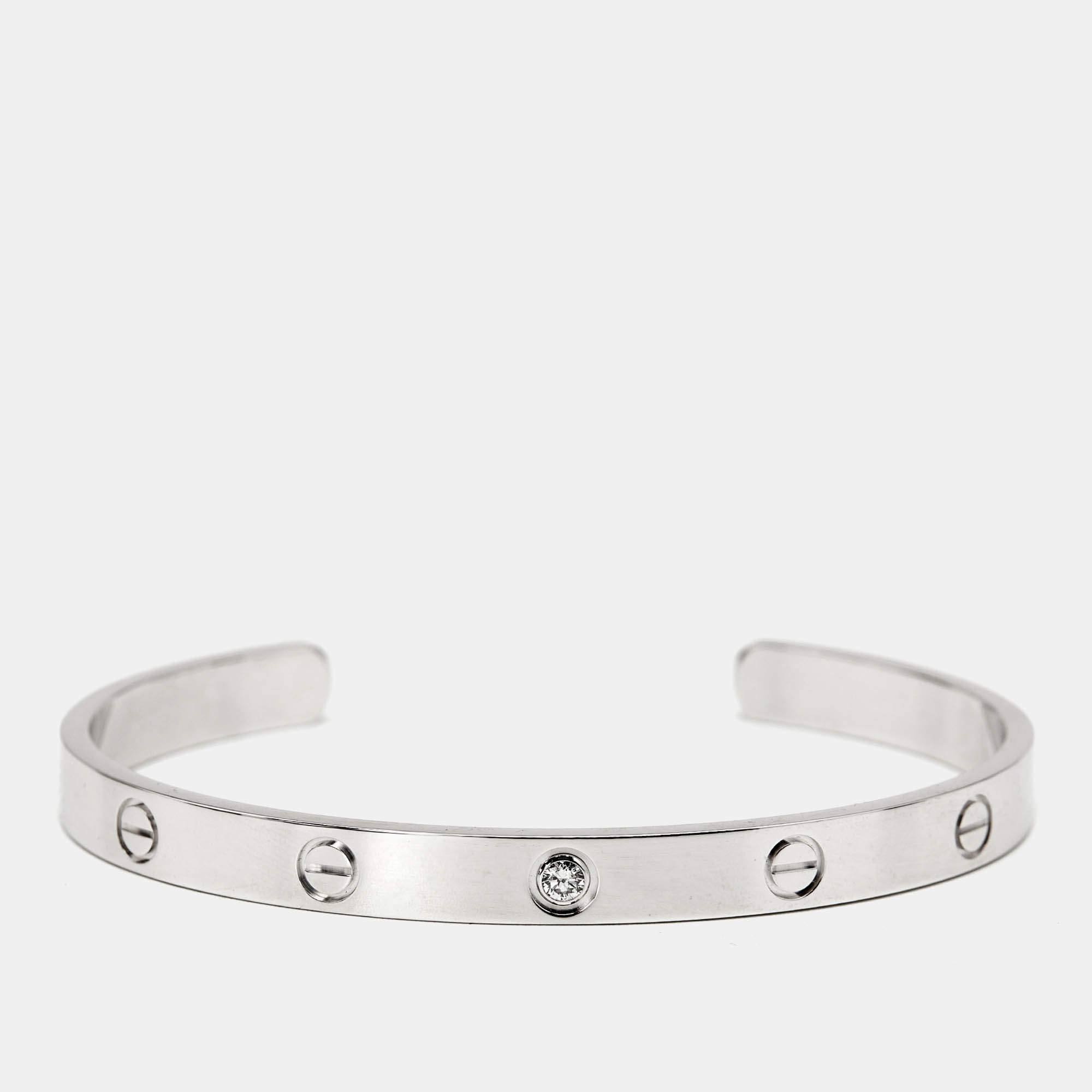 Cartier Love White 1 Diamond 18k White Gold Open Cuff Bracelet 19