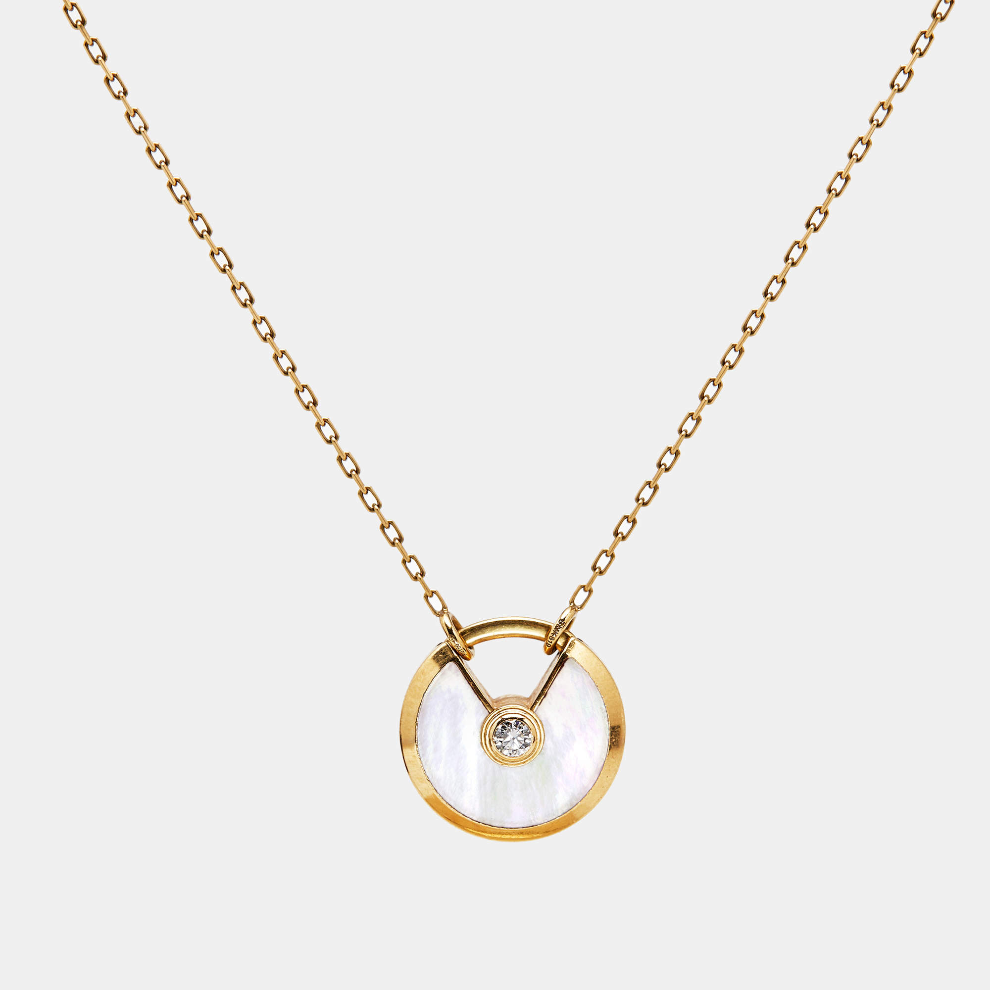 Cartier Amulette De Cartier Mother of Pearl Diamond 18k Yellow Gold Small Model Necklace