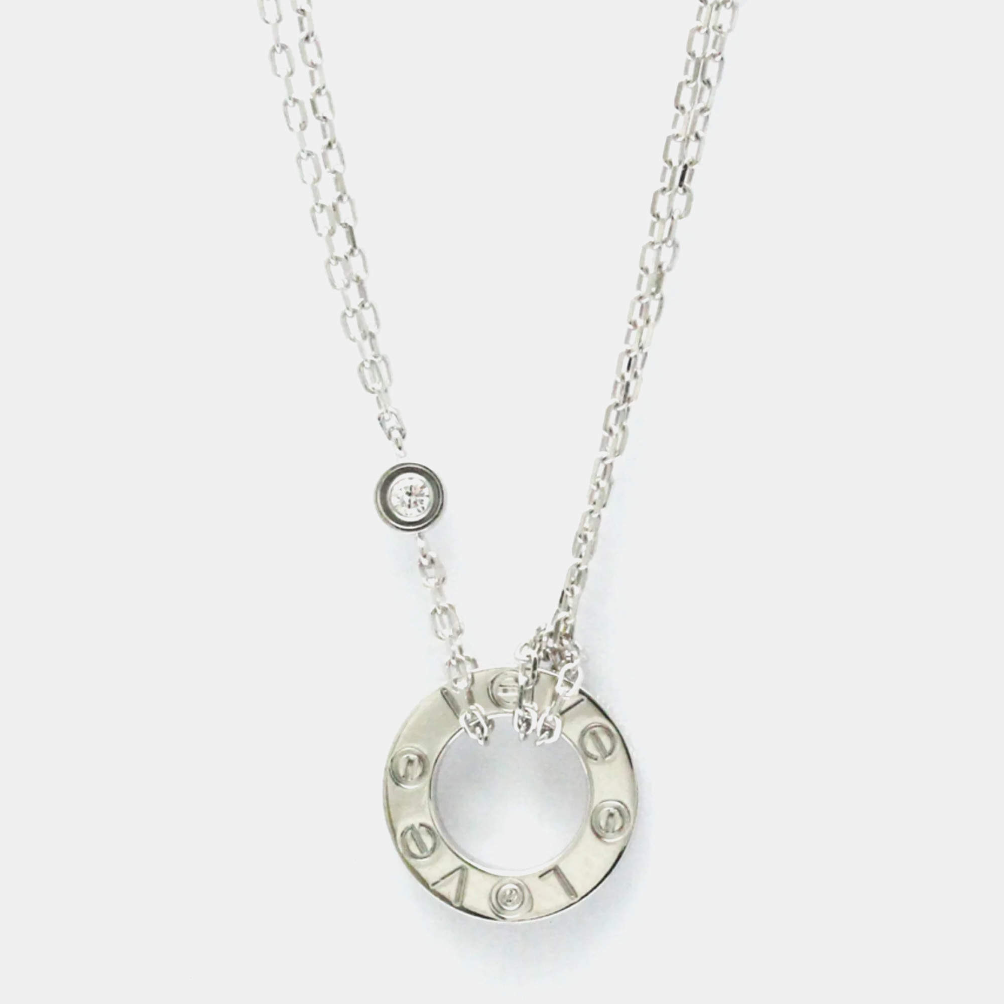 Cartier 18K White Gold 2 Diamond LOVE Pendant Necklace