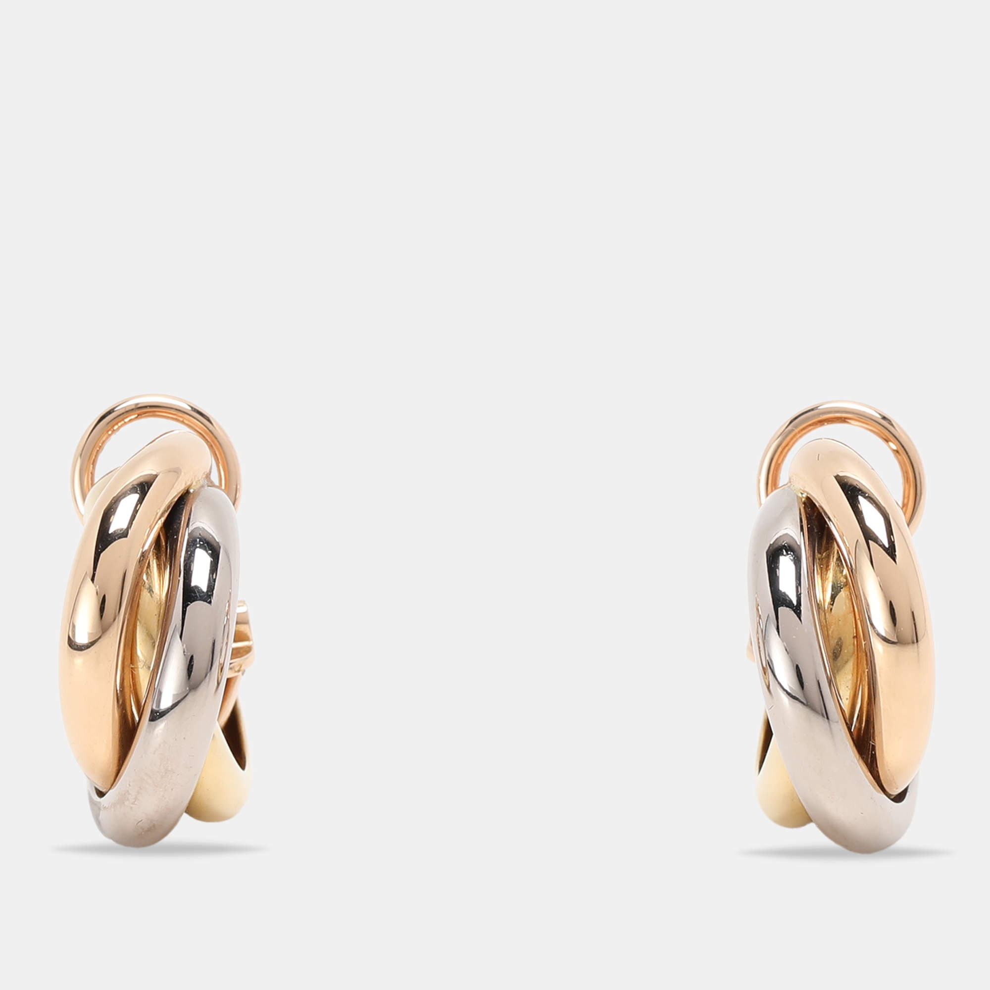 Pre Owned Cartier Trinity Three Tone Gold Mini Model Earrings 