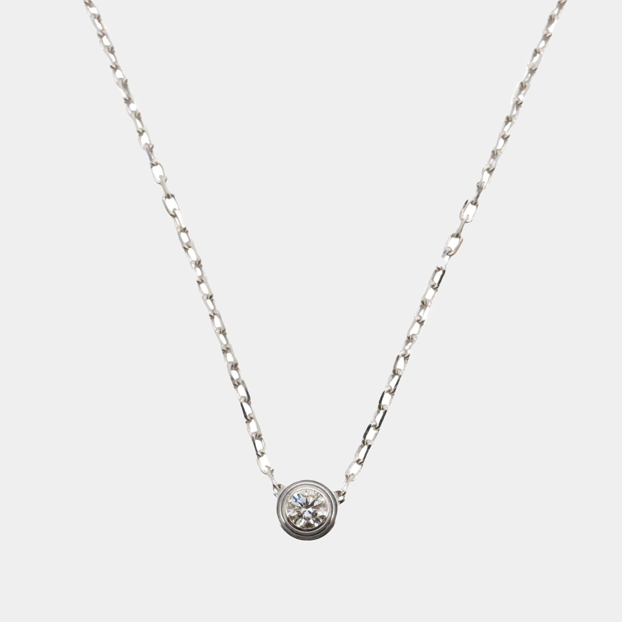 Cartier 18K White Gold D'Amour Diamond Pendant Necklace 