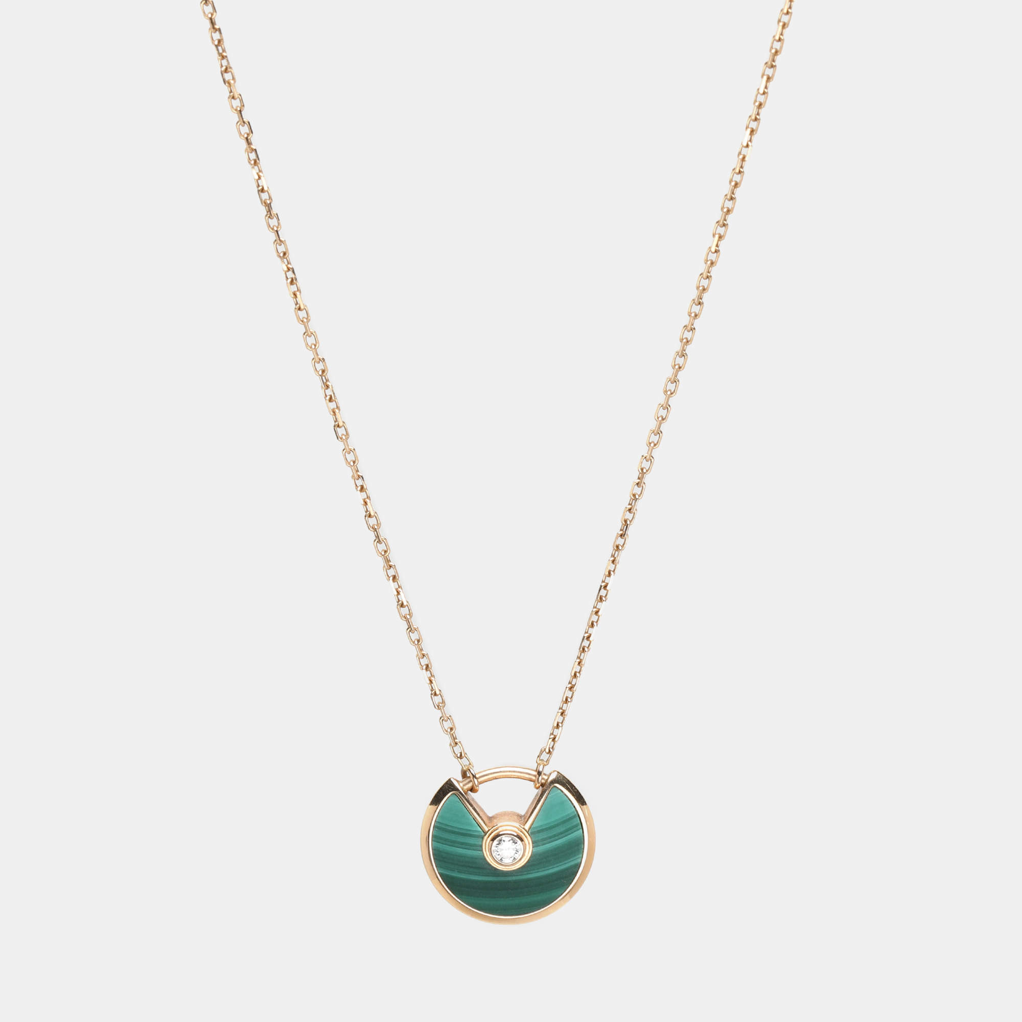 Cartier Amulette De Cartier Malachite Diamond 18k Rose Gold XS Model Necklace
