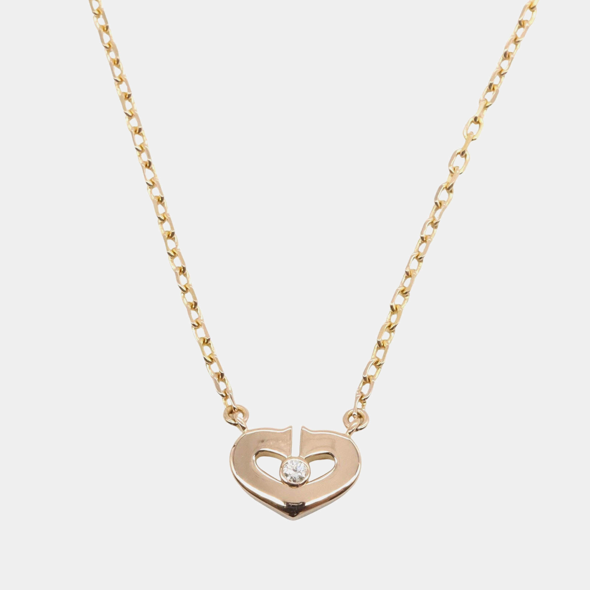 Cartier 18K Rose Gold C Heart Small Diamond Pendant Necklace 