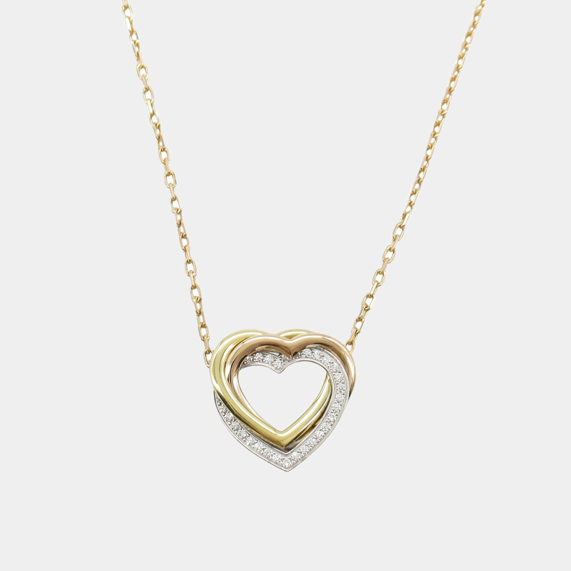 Pre Owned Cartier Trinity Heart Diamond 18K Yellow, Pink, White Gold Diamonds Necklace 