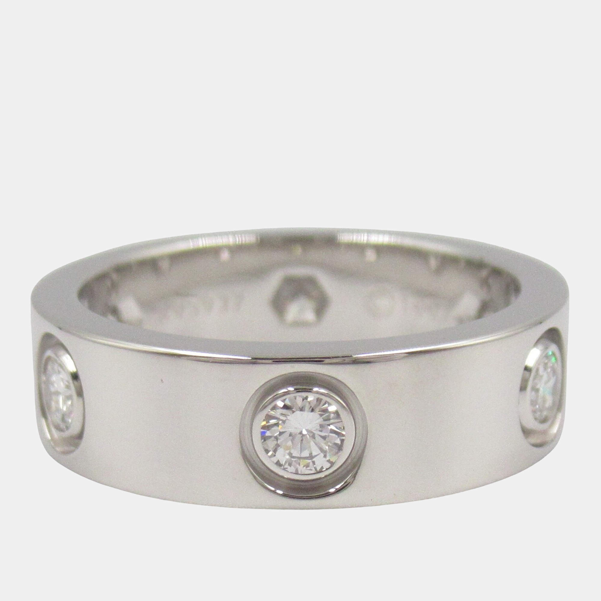 Pre Owned Cartier Love 18K White Gold and Diamond Love Band Ring EU 49