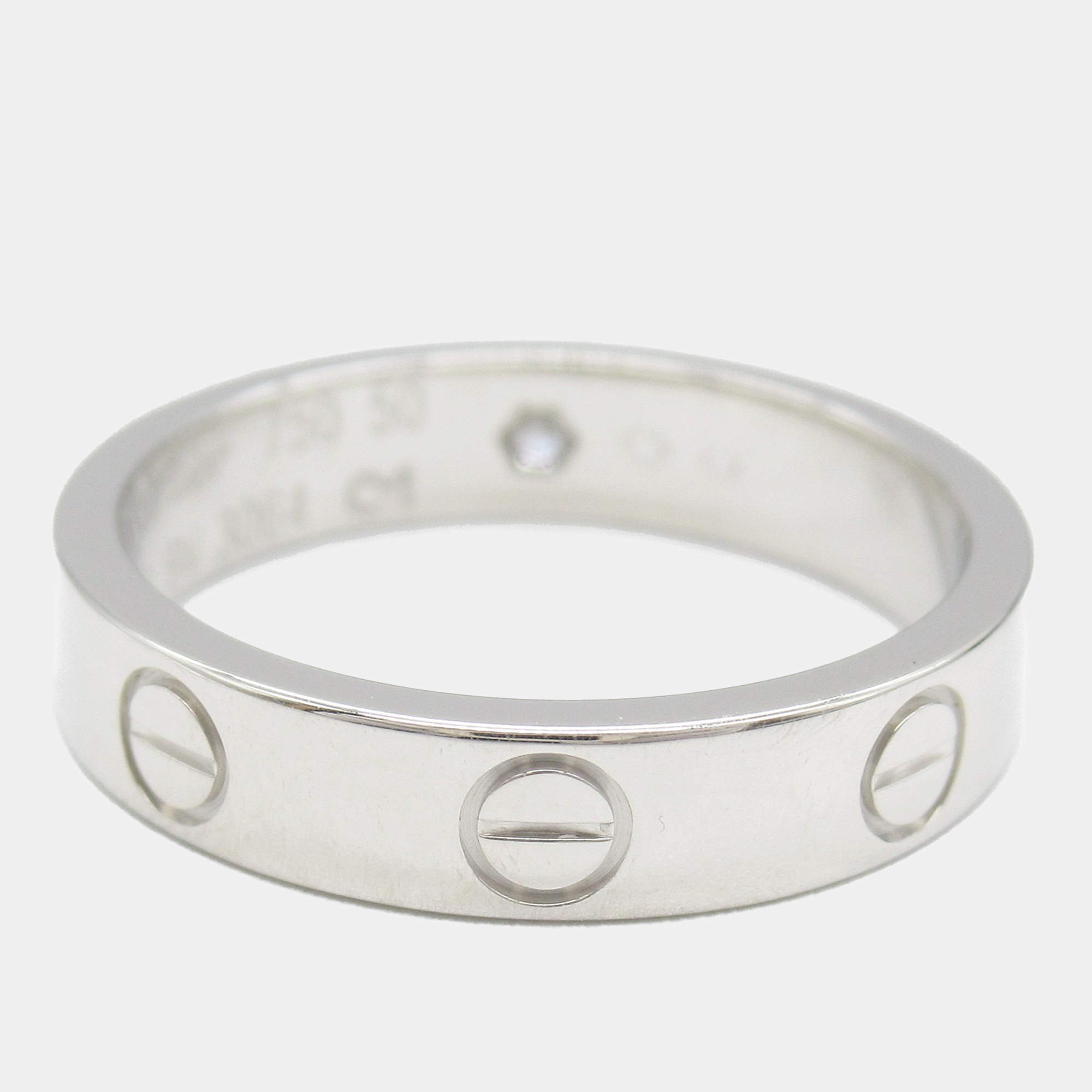 Pre Owned Cartier Love 18K White Gold and Diamond Band Ring EU 50