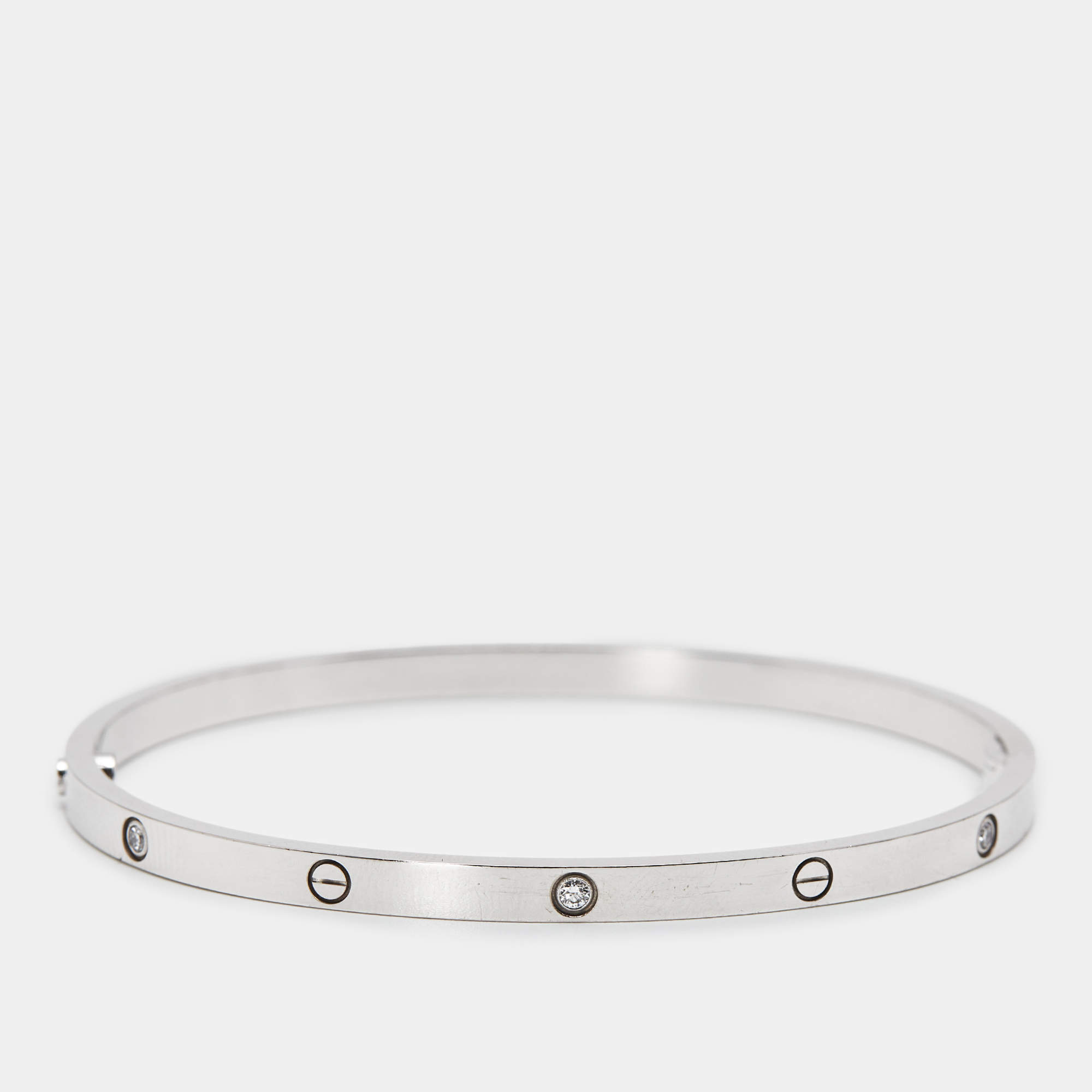 Pre Owned Cartier Love 6 Diamonds 18k White Gold Small Model Bracelet 18