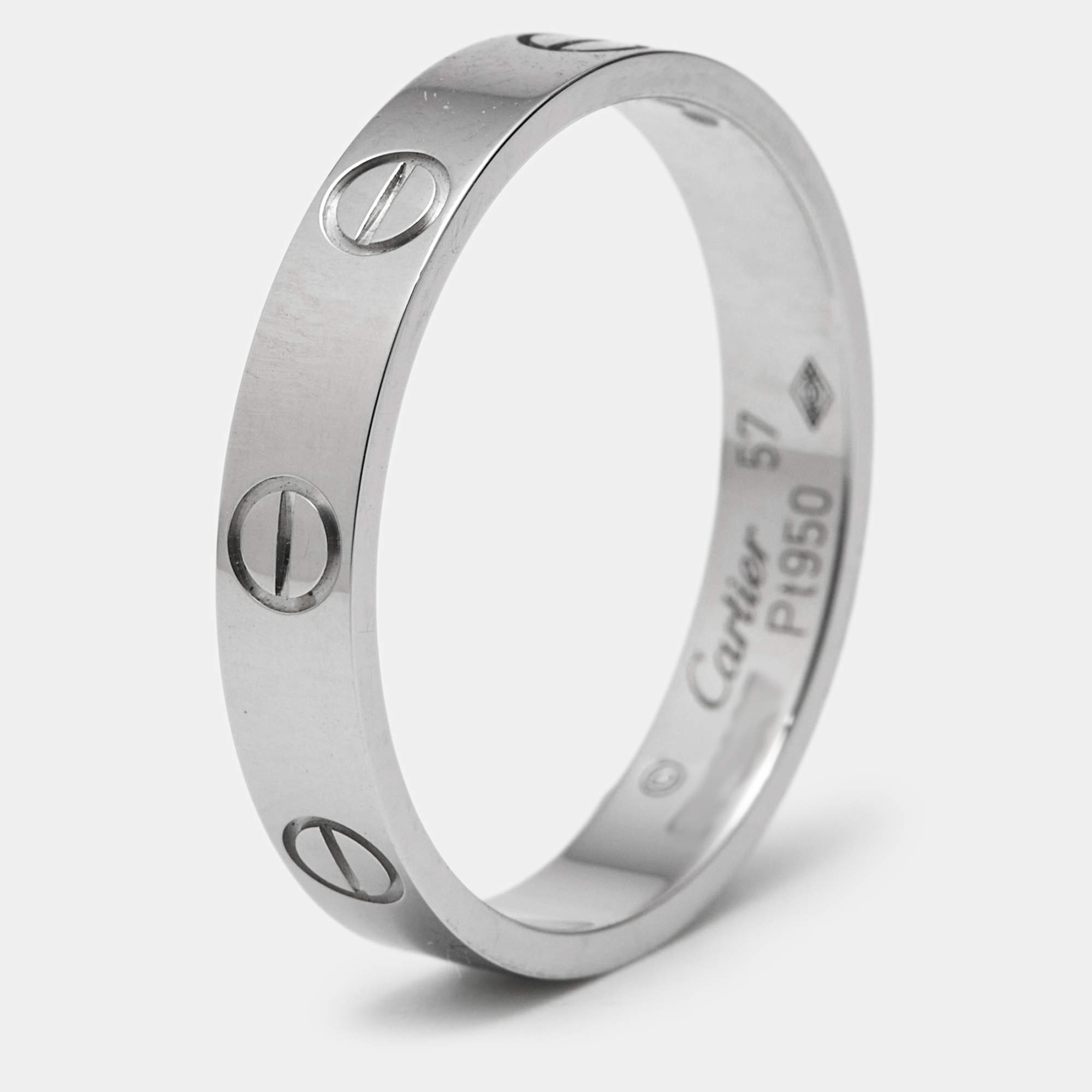 Pre Owned Cartier Love Platinum Small Model Ring Size 57