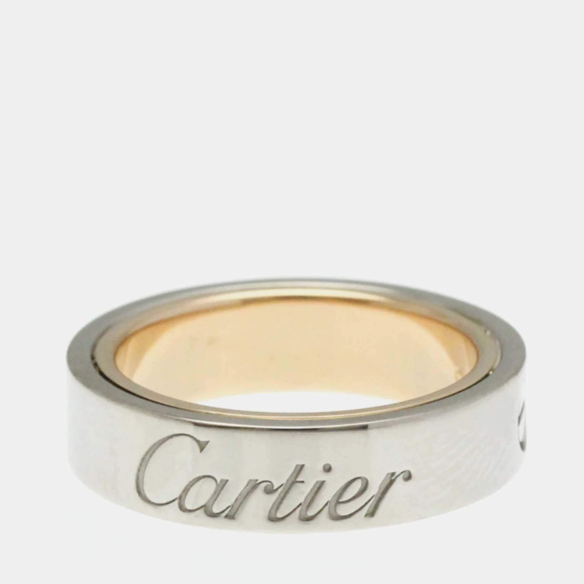 Pre Owned Cartier Love 18K Rose Gold and White Gold Band Ring EU 54