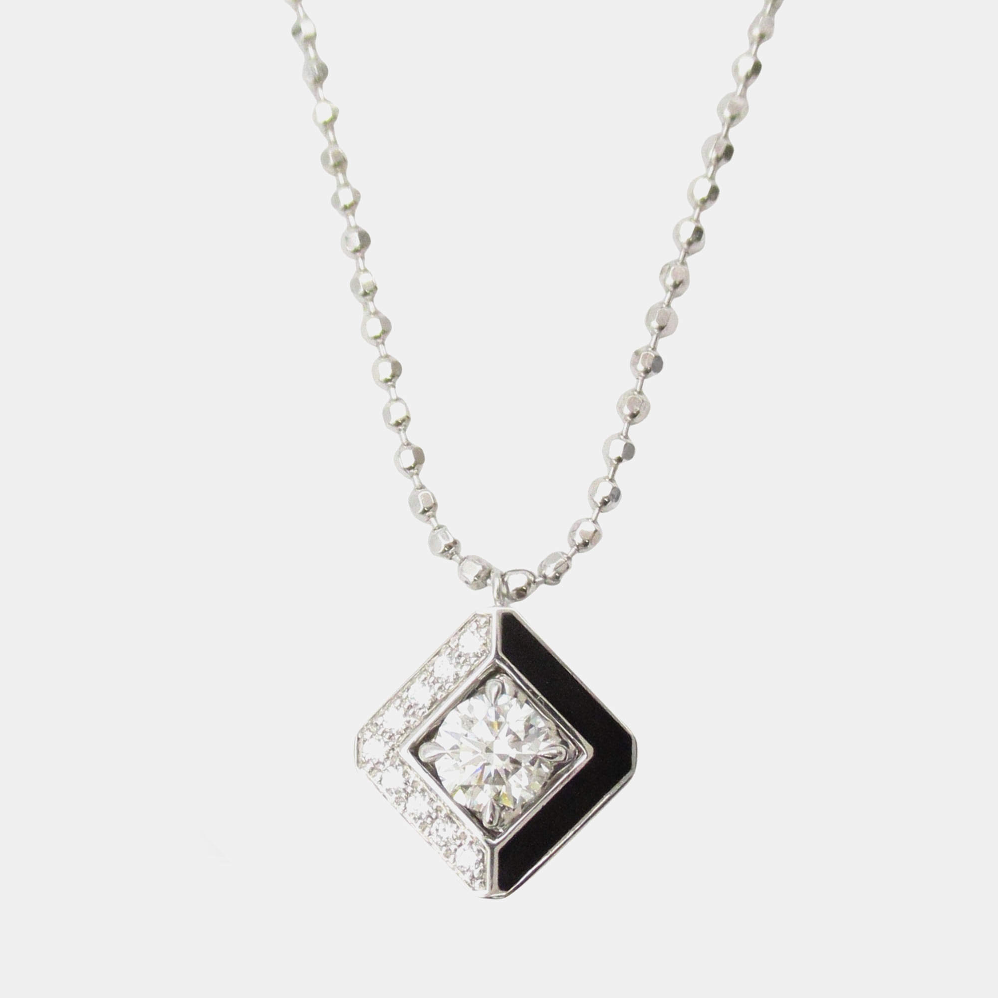 Pre Owned Cartier Galanterie de Cartier Black Lacquer Diamond Necklace 
