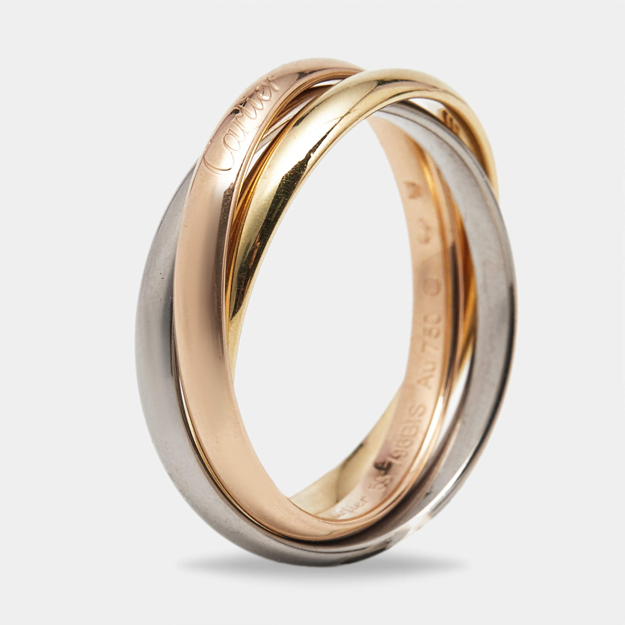 Pre Owned Cartier Trinity 18k Three Tone Gold Small Model Ring Size 53