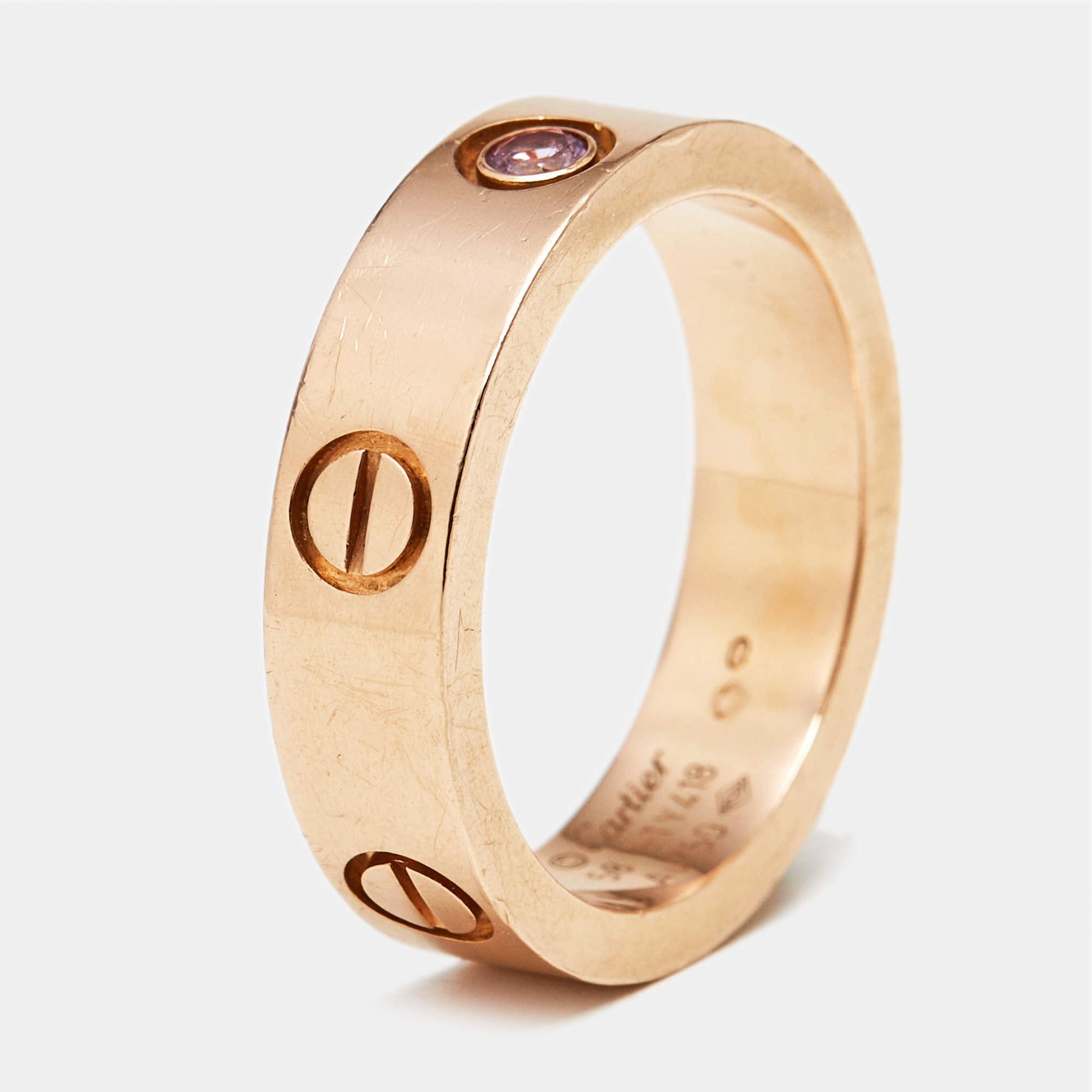Pre Owned Cartier Love Pink Sapphire 18k Rose Gold Ring Size 58