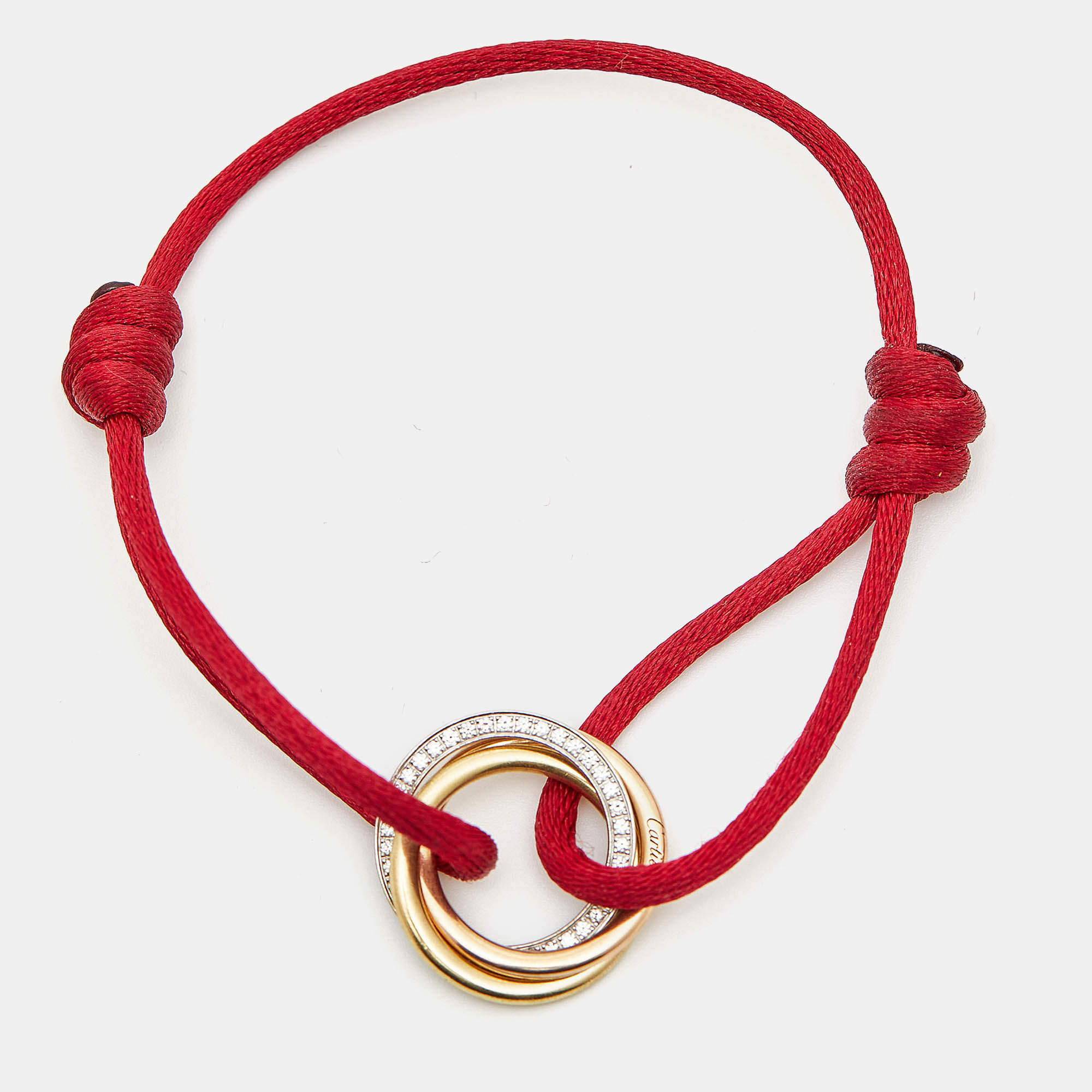 Pre Owned Cartier Trinity Diamond 18k Three Tone Gold Cord Bracelet