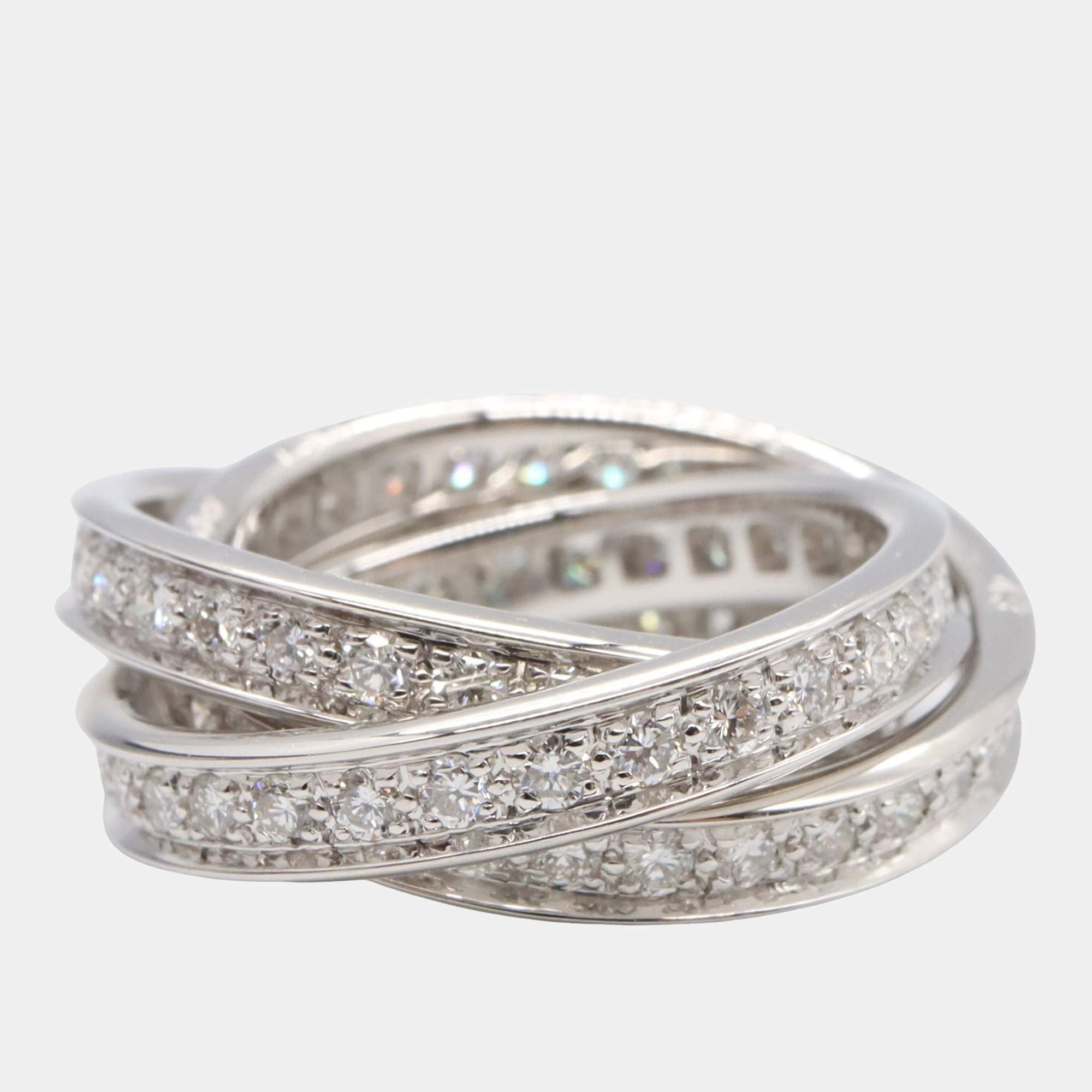 Pre Owned Cartier Trinity Diamonds 18K White Gold Ring EU 49