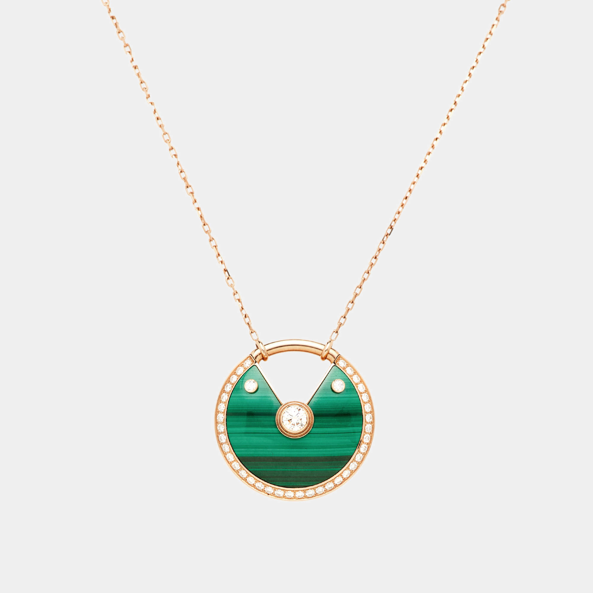 Pre Owned Cartier Amulette De Cartier Diamonds Malachite 18k Rose Gold Long Pendant Necklace