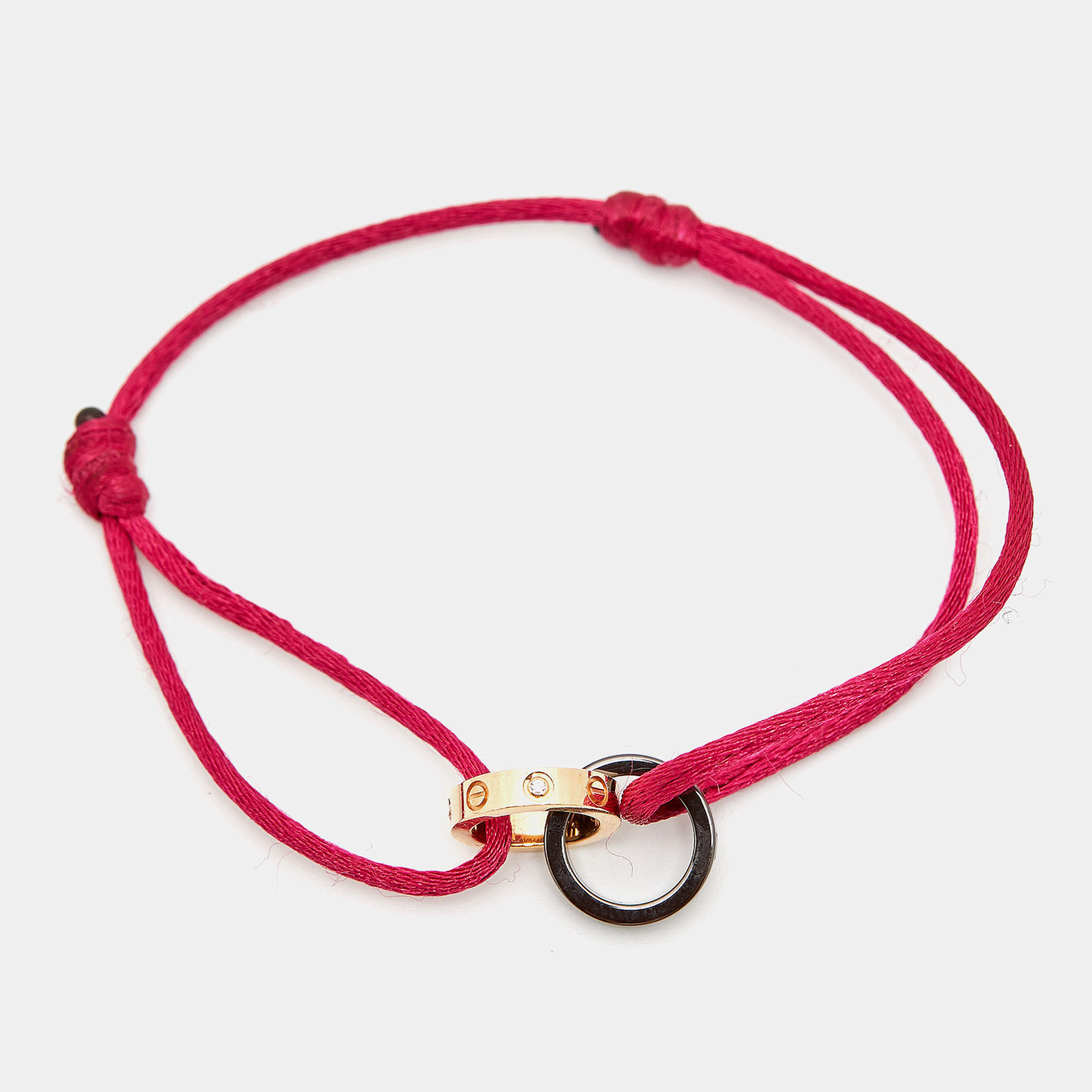 Pre Owned Cartier Love Ceramic Diamonds 18k Rose Gold Cord Bracelet