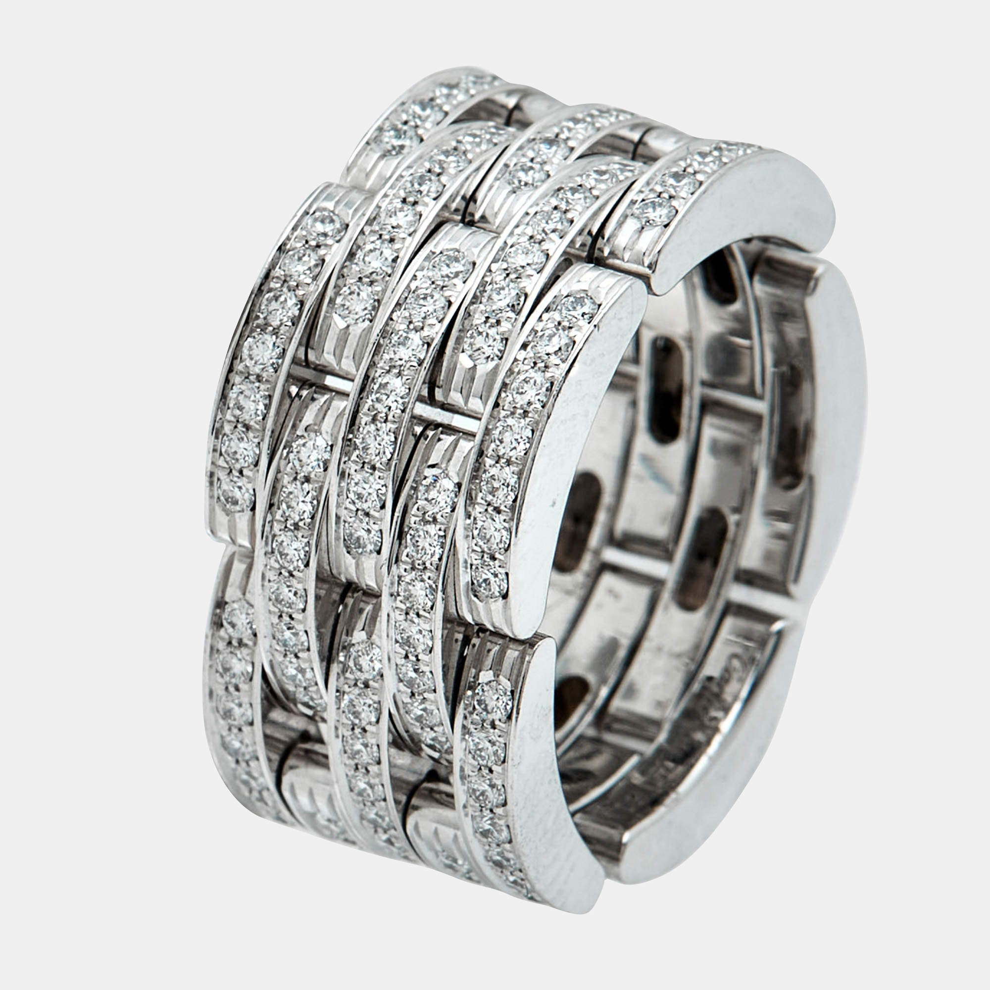 Pre Owned Cartier Maillon Panthere Diamonds 18k White Gold Ring 52
