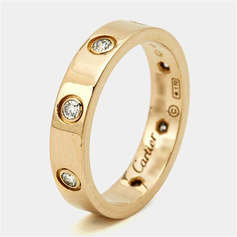 Pre Owned Cartier Love 8 Diamond 18k Yellow Gold Small Model Wedding Band Ring 51