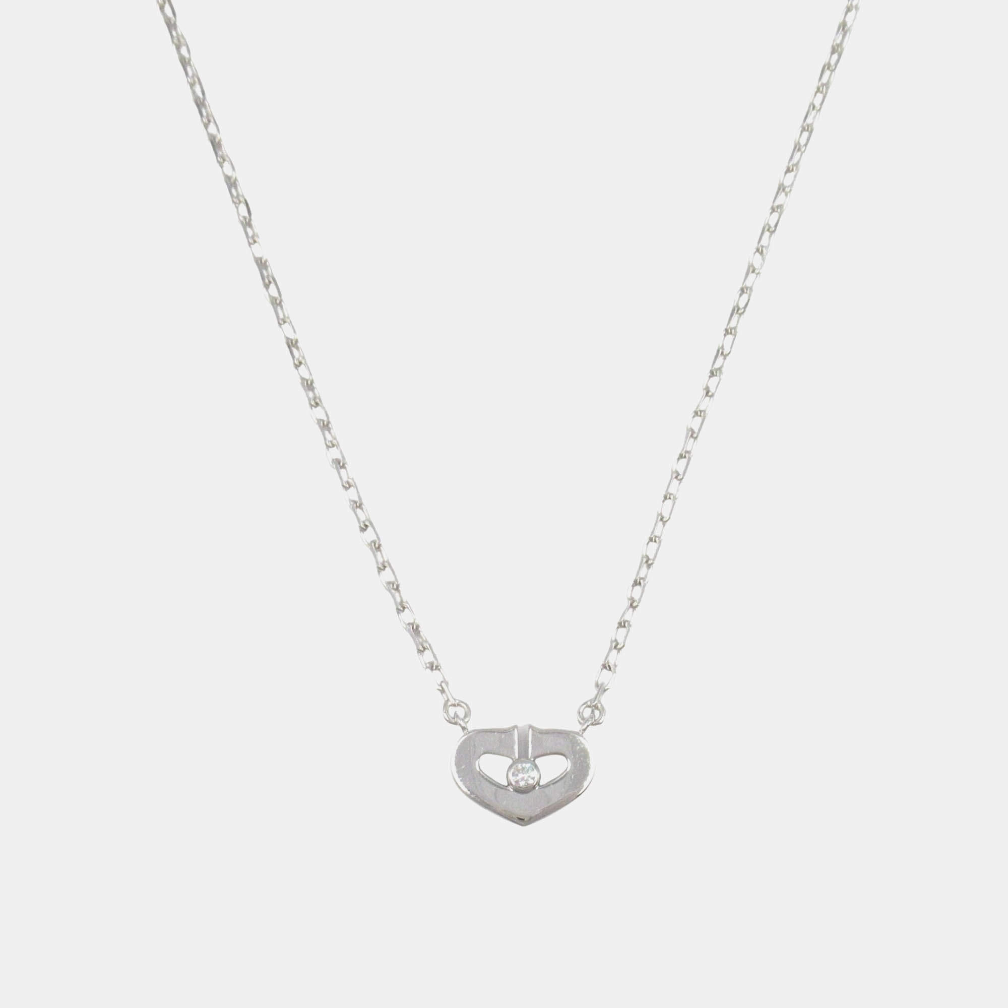 Pre Owned Cartier Heart C 18K White Gold Diamond Necklace