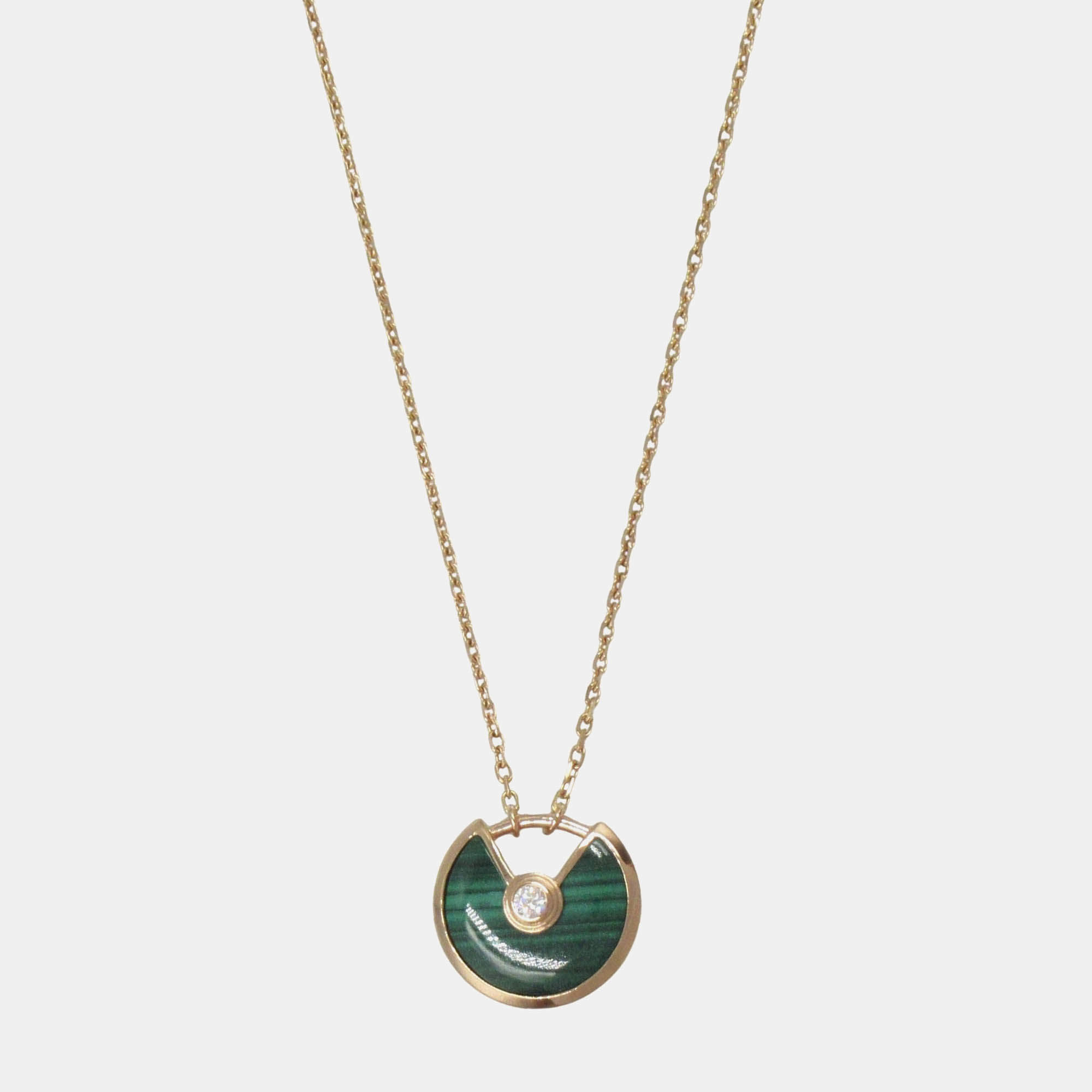 Pre Owned Cartier Amulette De Cartier 18K Rose Gold, Diamond, Malachite Pendant Necklace